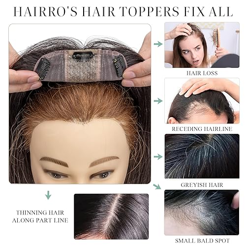 Miniatura 5 de Hairro Extensiones de cabello humano, clips en extensiones de cabello 100% real para mujeres con base de seda de 4 x 4.7 pulgadas, para pérdida de