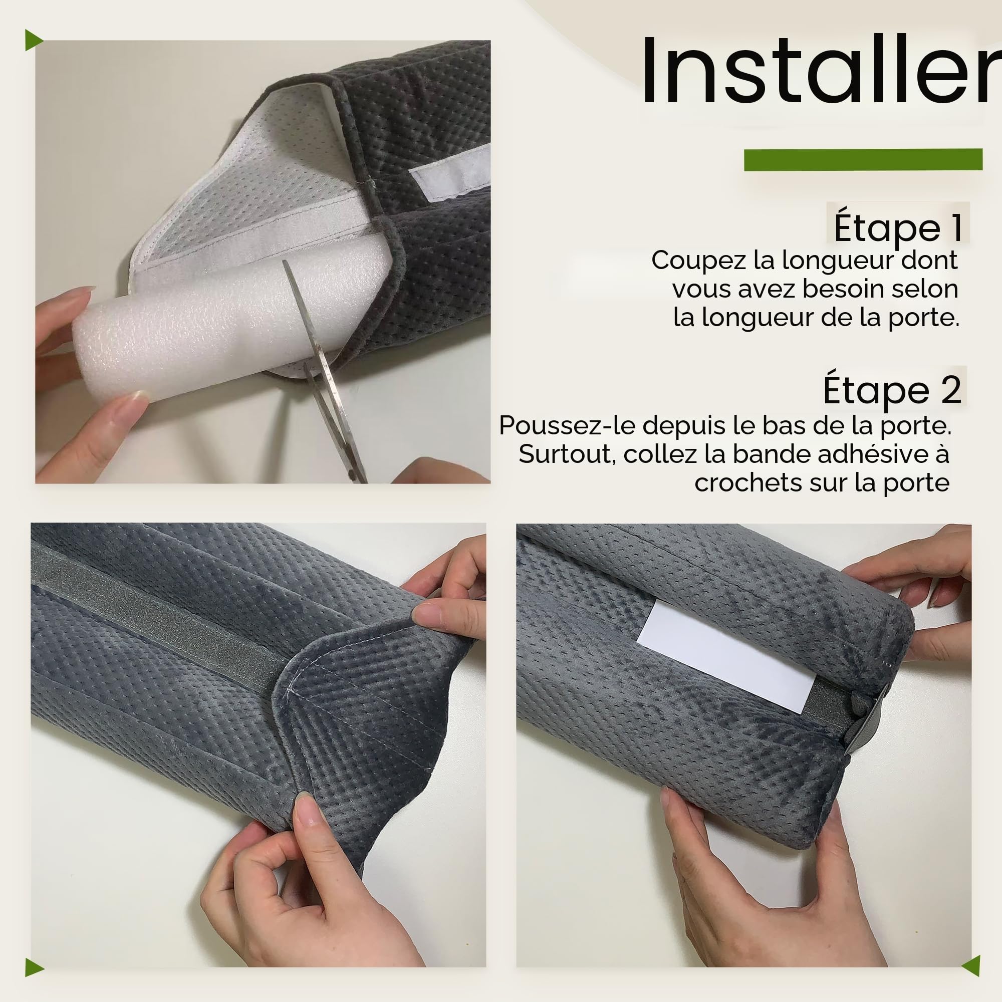 Boudin de Porte Isolant Froid Double Joint pour Porte - sans Colle - Bas de Porte Isolation Anti Bruit Poussière Stop à l'air Froid Anti Souris Insectes, Gris, 76-91cm