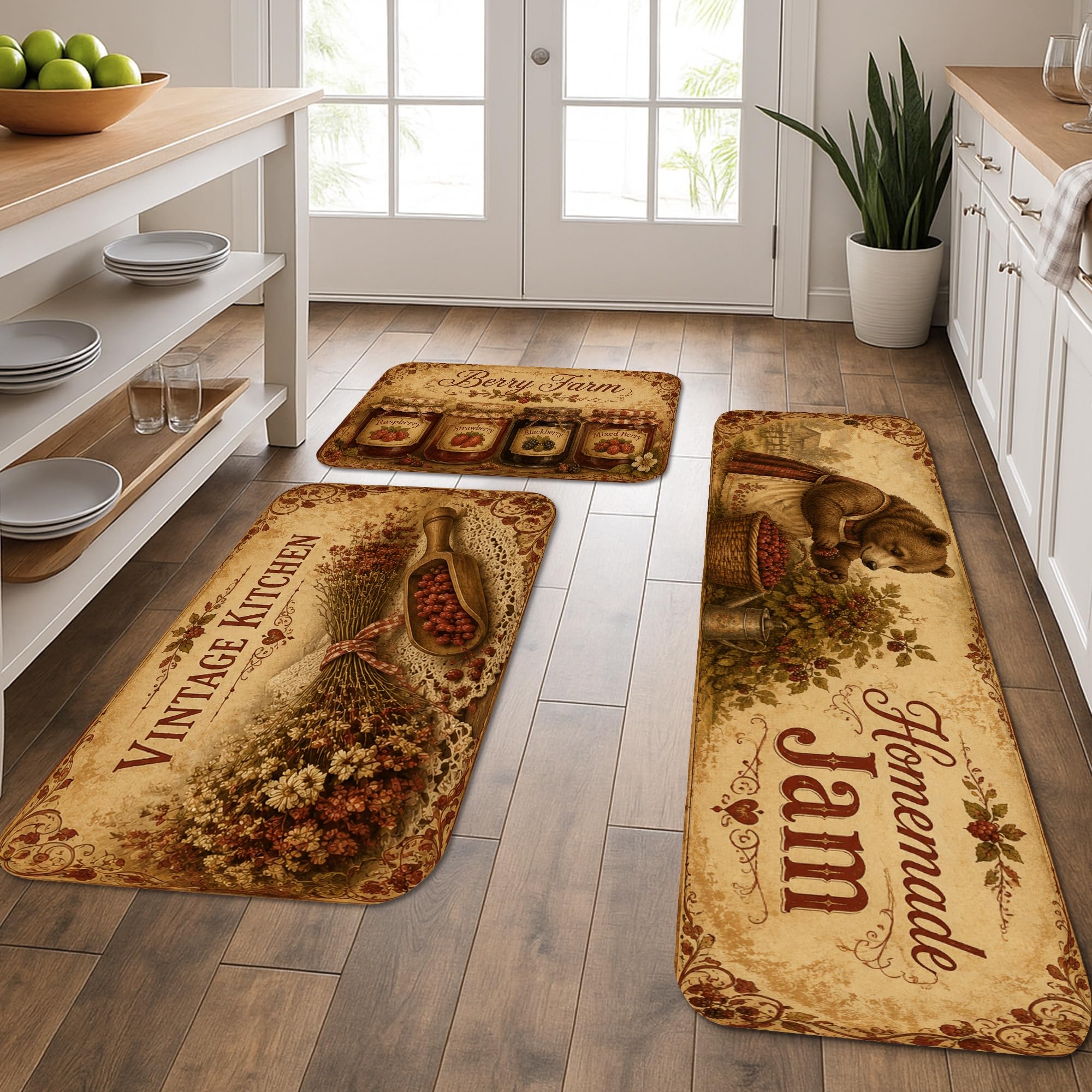 Tapis de cuisine vintage lot de 3 antidérapants et lavables pour sol rustique