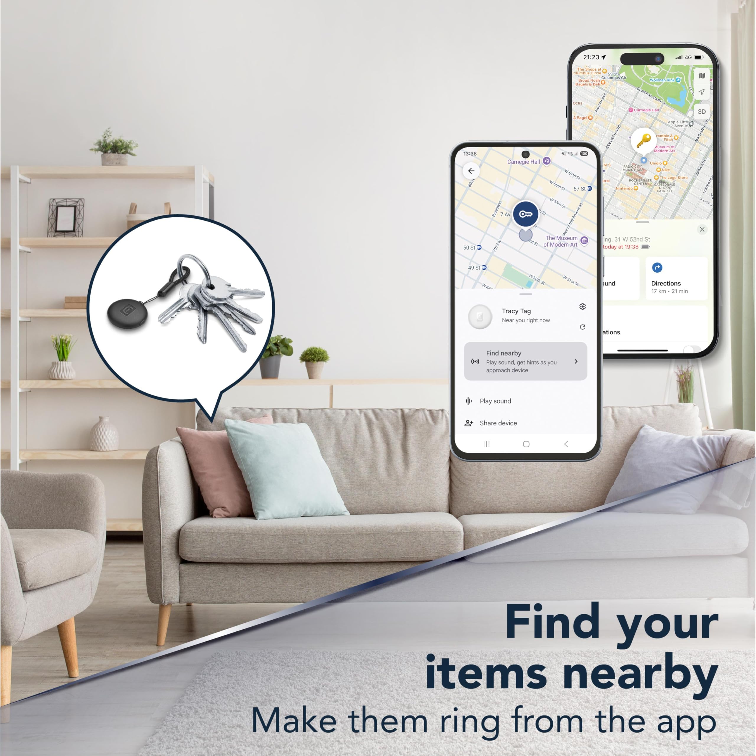 Cellularline localisateur d'objets Tracy Tag Dual pour Apple et Android avec Une Batterie remplaçable, étanchéité IP67 et Lot de 4 en Noir, Bleu, Rose et Blanc