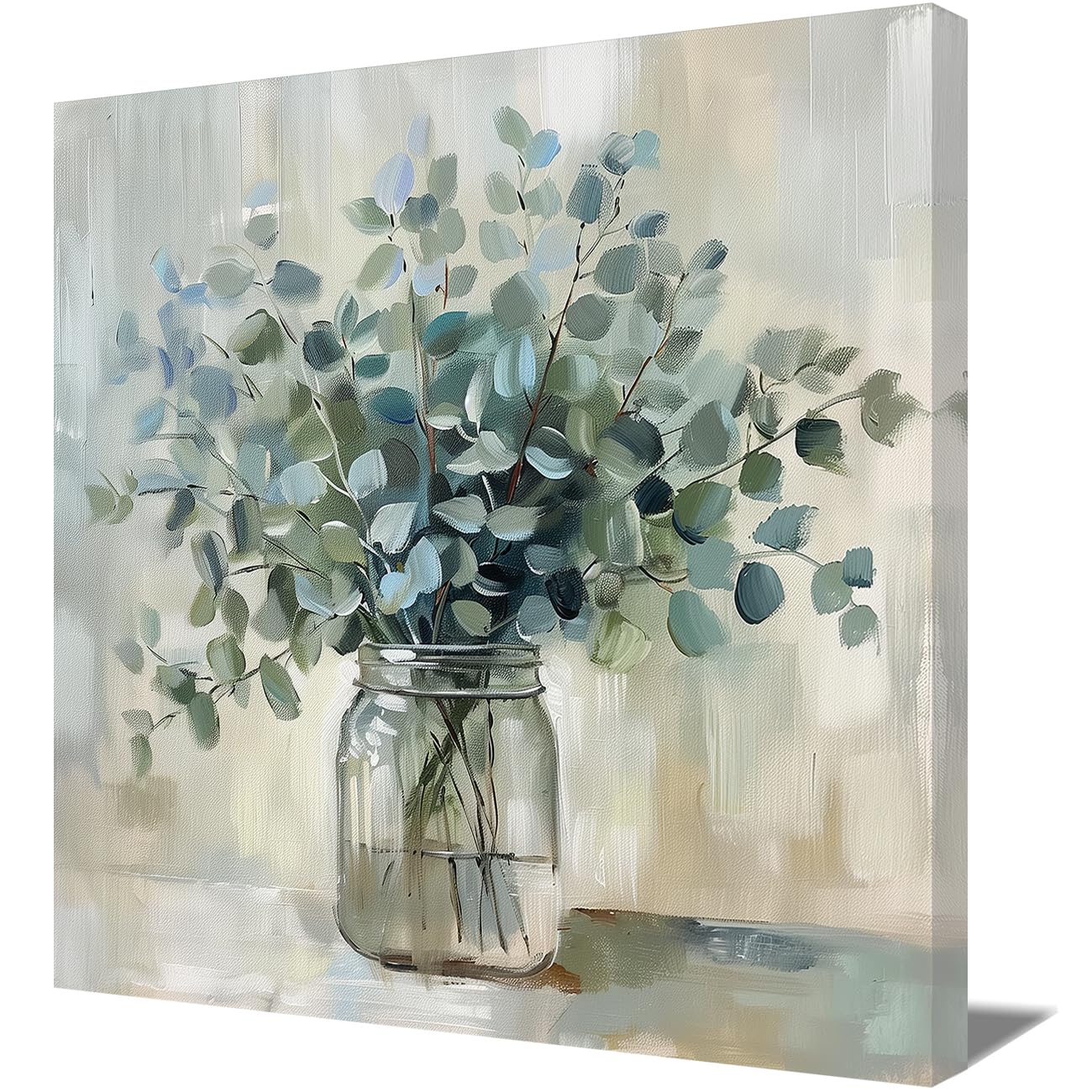 LMYSXAOZ Flower Canvas Prints Wall Art Green Eucalyptus Leaves Botanical Picture Watercolor Leaf Glass Vase Painting for Kitchen Bathroom Home Decor (Eucalyptus Flower,24.00" x 24.00")