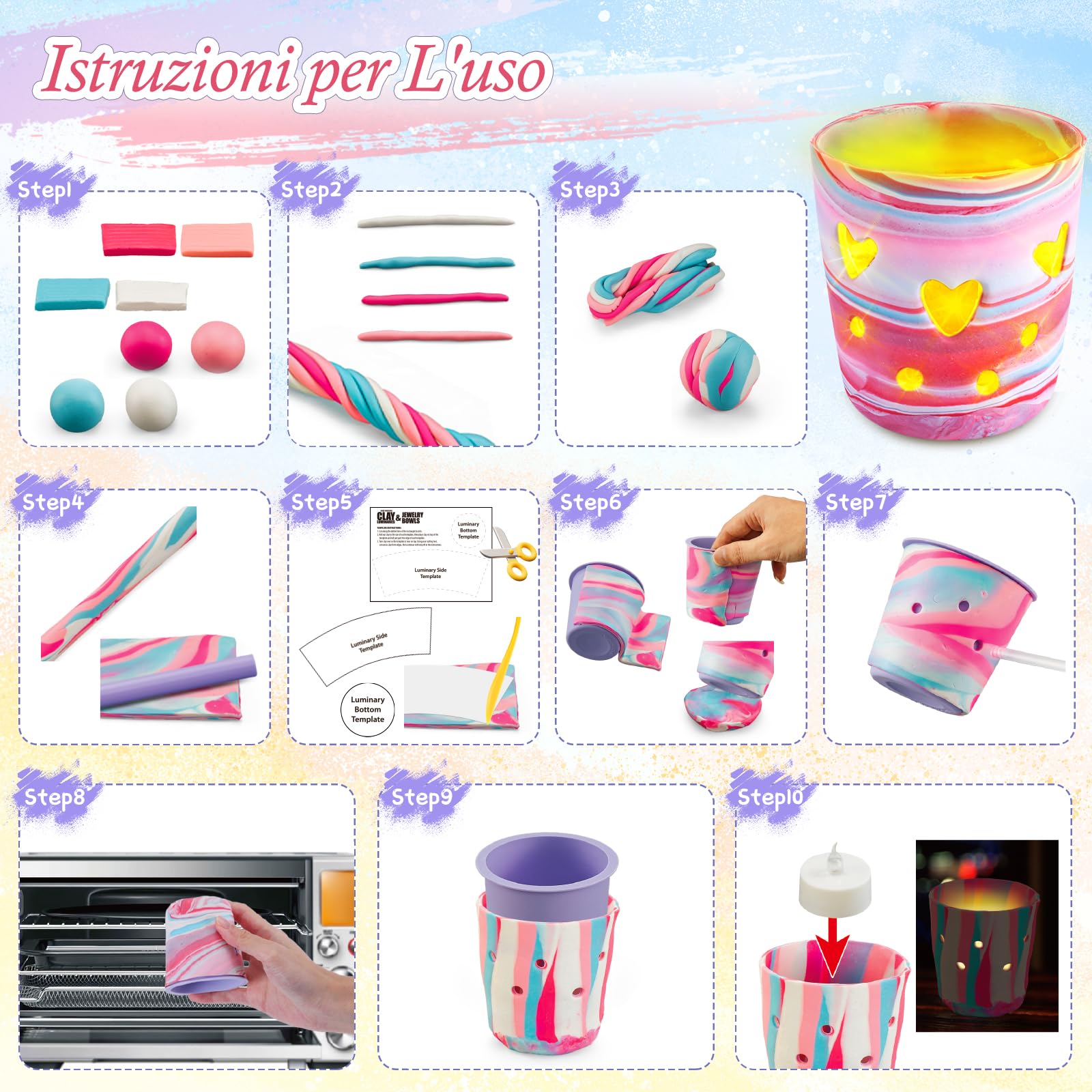 FGZU Kit Lampade D'argilla Fai Da Te, Regalo Bambina 6 7 8 9 10 11 12 Anni, Lavoretti Creativi per Bambini, DIY Kit Creativo Il Tempo Libero per Adulti e Bambini