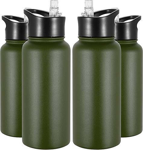 Miniatura 35 de VEGOND Botella de agua aislada de 32 onzas, botellas de agua metálicas de acero inoxidable a granel con tapa de popote a prueba de fugas y tapa de