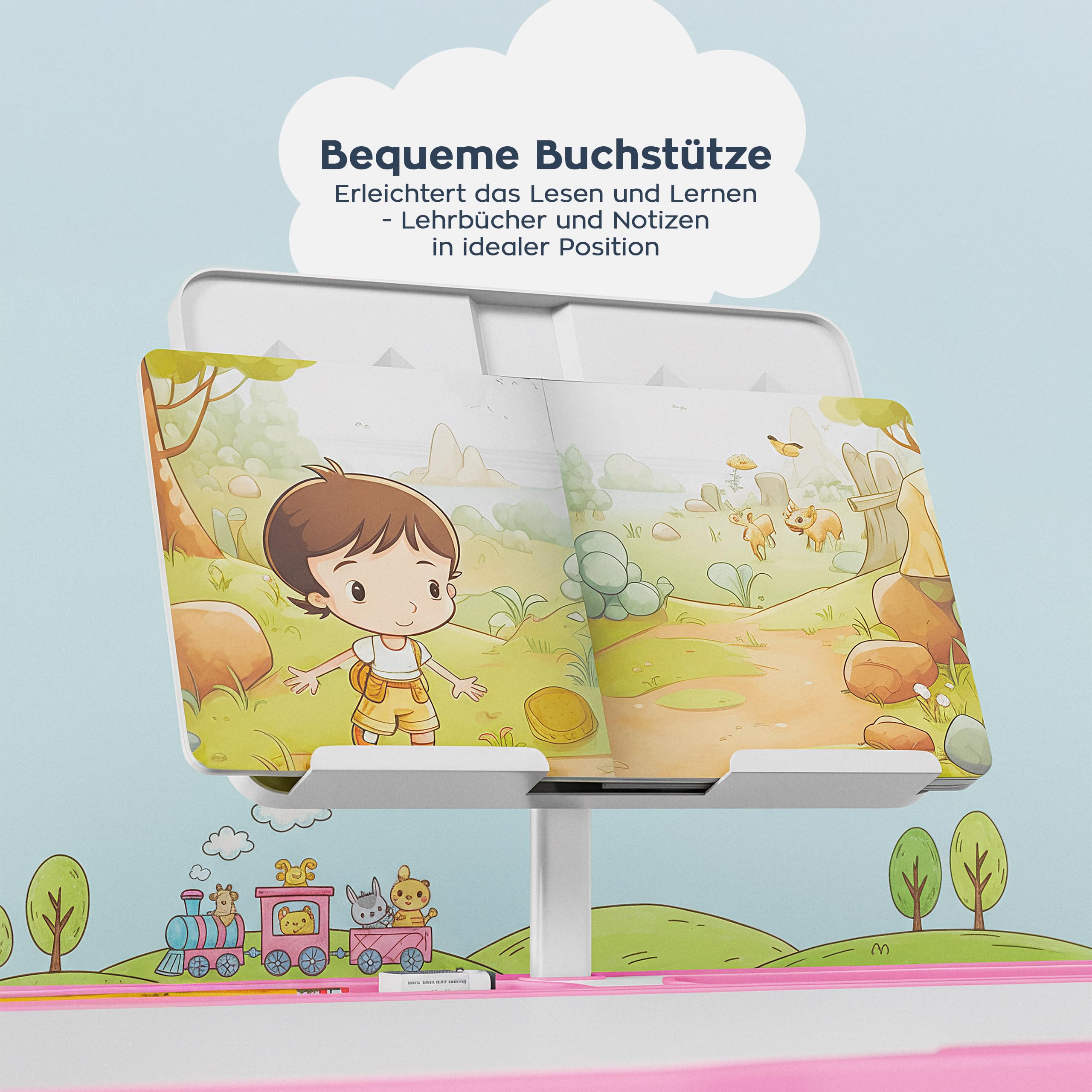 MARK ADLER Study 3.0 Kinderschreibtisch - Höhenverstellbar 54-76 cm - Schreibtisch Kinder ab 6 Jahren - Neigbare Tischplatte - mit Schublade und Buchständer - Ergonomisch zum Lernen - Rosa
