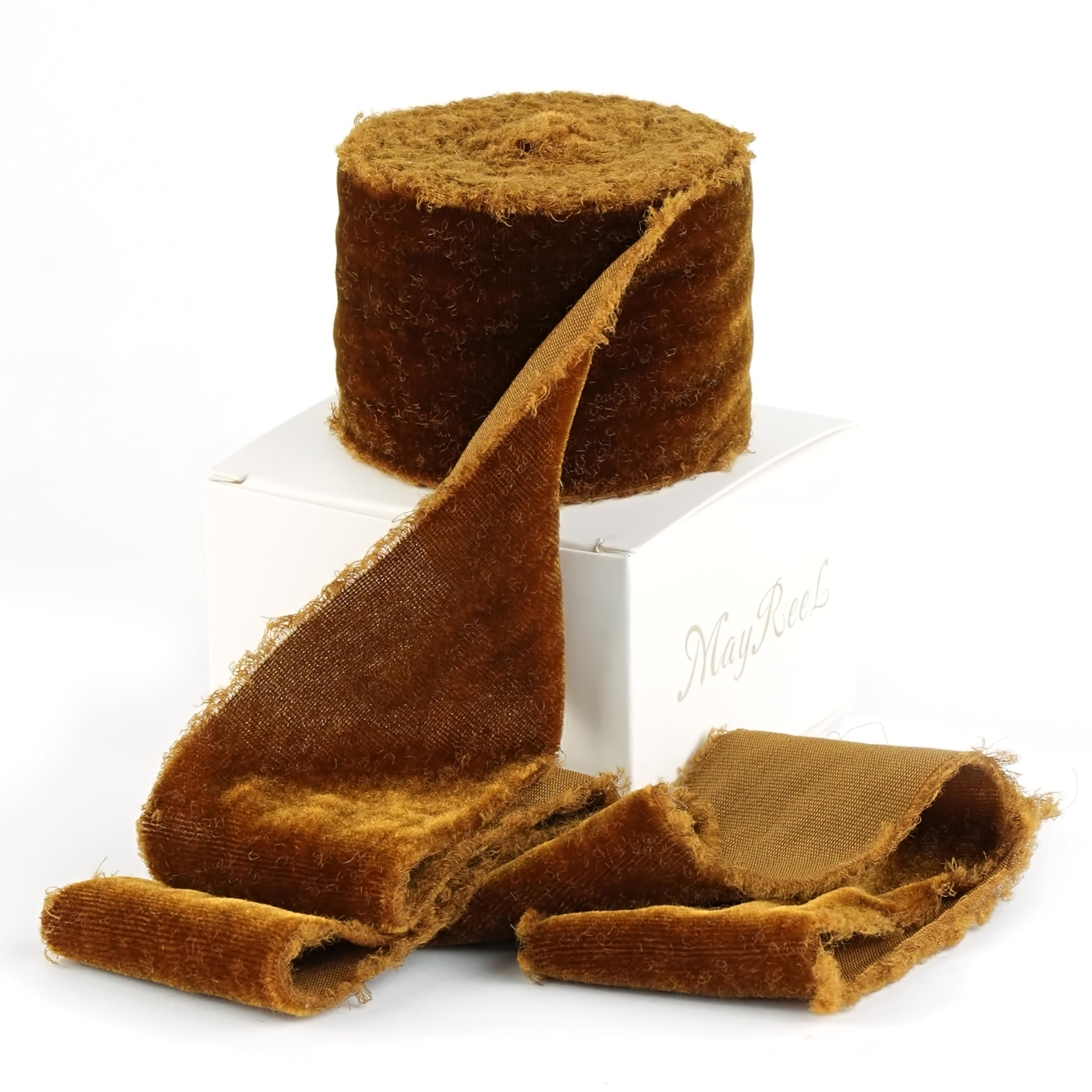 MAYREEL 2 Inch Brown Velvet Ribbon Hand Torn Mahogany Silk Frayed Edge for Bridal Bouquets Invitations Wedding Vow Books Gift Baskets Hair Bows 3