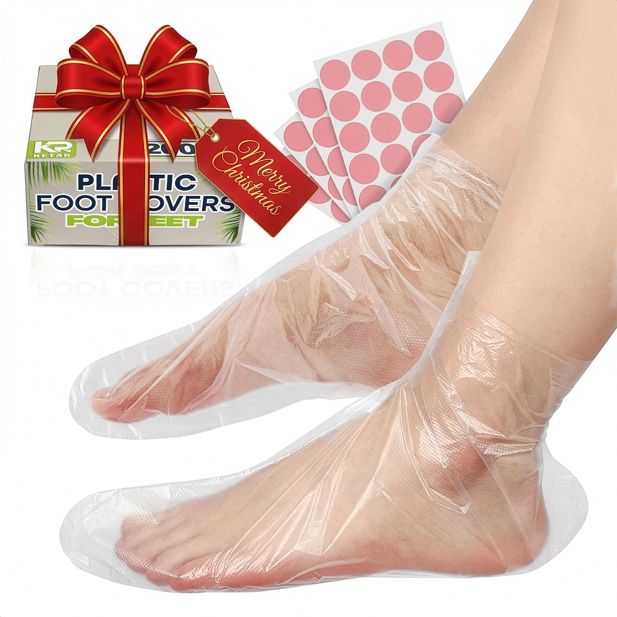 200 Pcs Foot Gloves for Moisturizing – Leak-Proof Plastic Foot Covers for Feet, Ribbed Anti-Slip Design with 200 Stickers for Secure Fit – Paraffin Wax Bags | Self Care & Holiday Gifting for Spa
