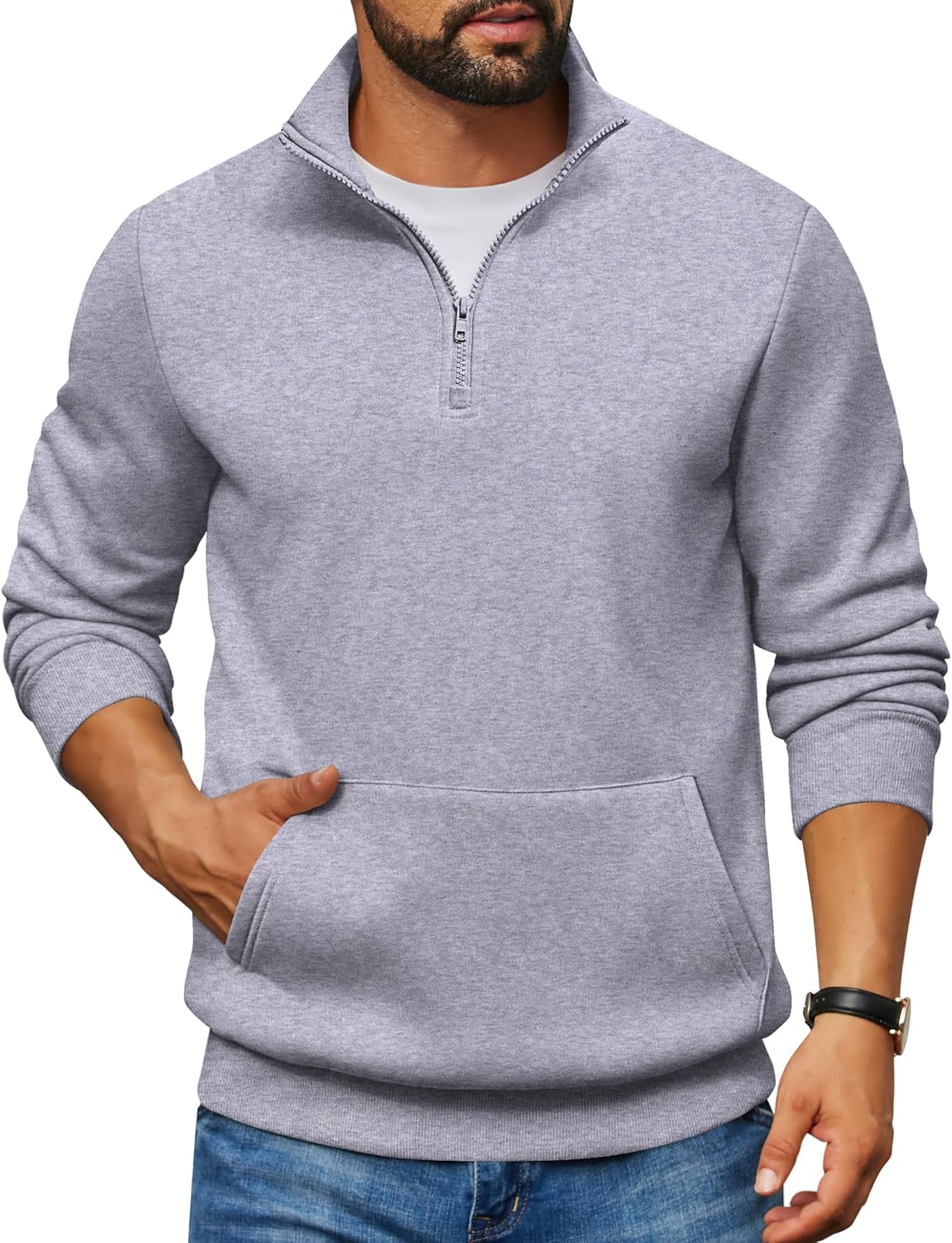 COOFANDY Mens Quarter Zip Pullover Fleece Lined Sweatshirts Long Sleeve Mock Neck Sweater with Pocket