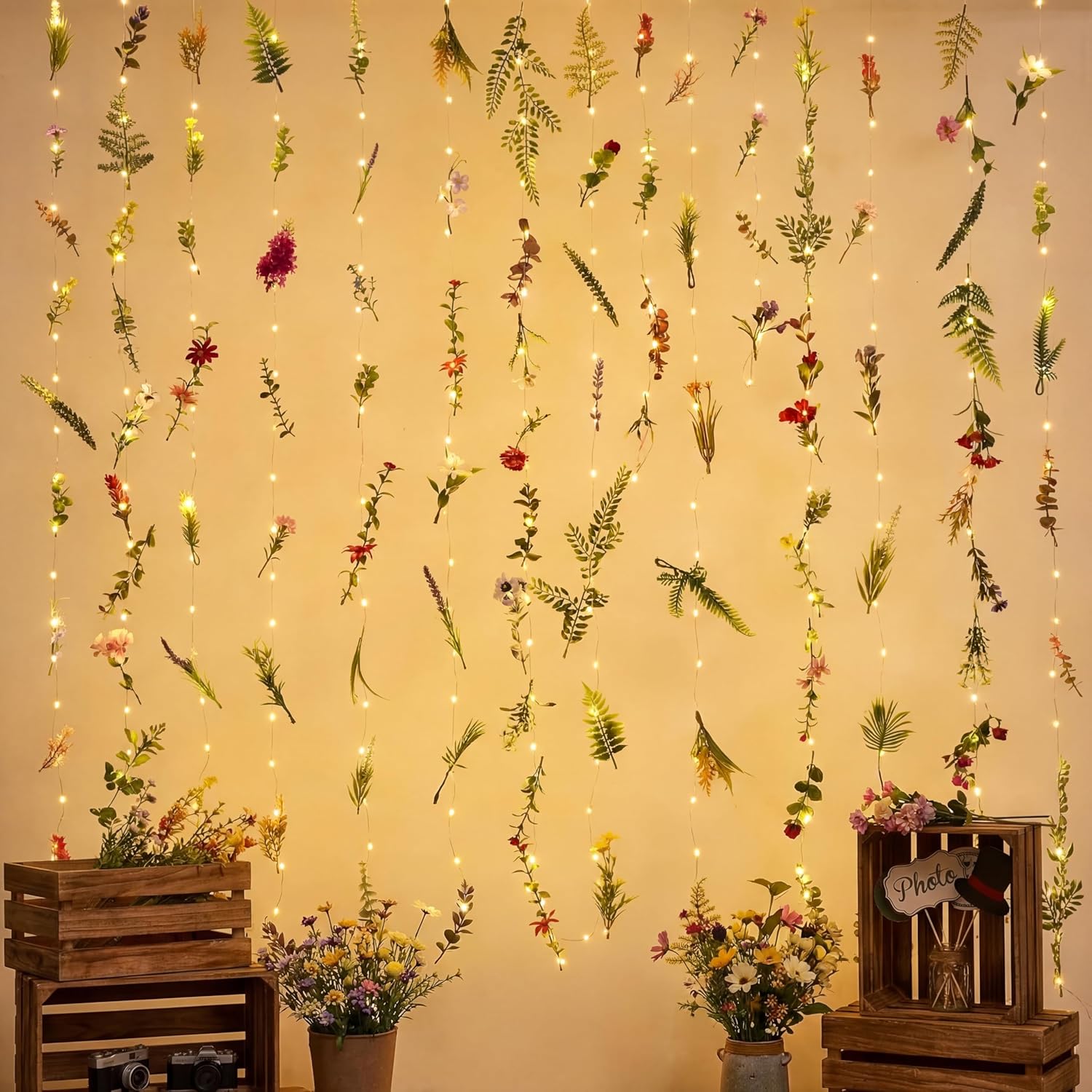 6 Pcs 35.4ft Hanging Flowers Garlands Backdrop Lighted Floating Fake Wildflower Vines LED Floral Garland Ceiling for Spring Wedding Bridal Shower Birthday Graduation Party(Fresh,Multicolor)