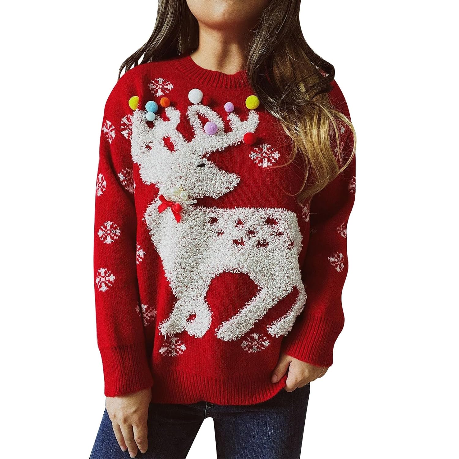 CRNTCEM Women Merry Christmas Sweater Funny Cute Xmas Graphic Jumpers 2026 Snowflake Printed Holiday Party Pullover