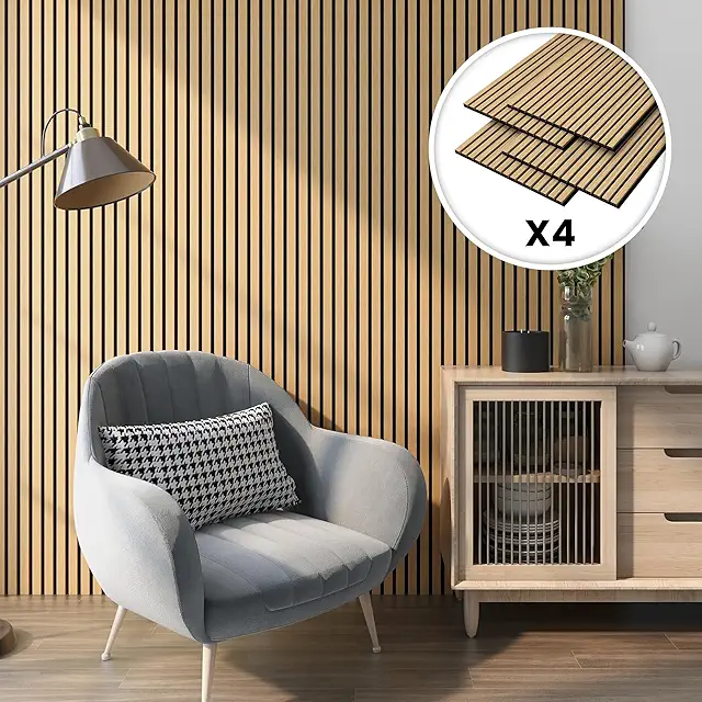 Set 4 Pannelli Fonoassorbenti in PET e MDF - Isolamento Acustico Parete/Soffitto