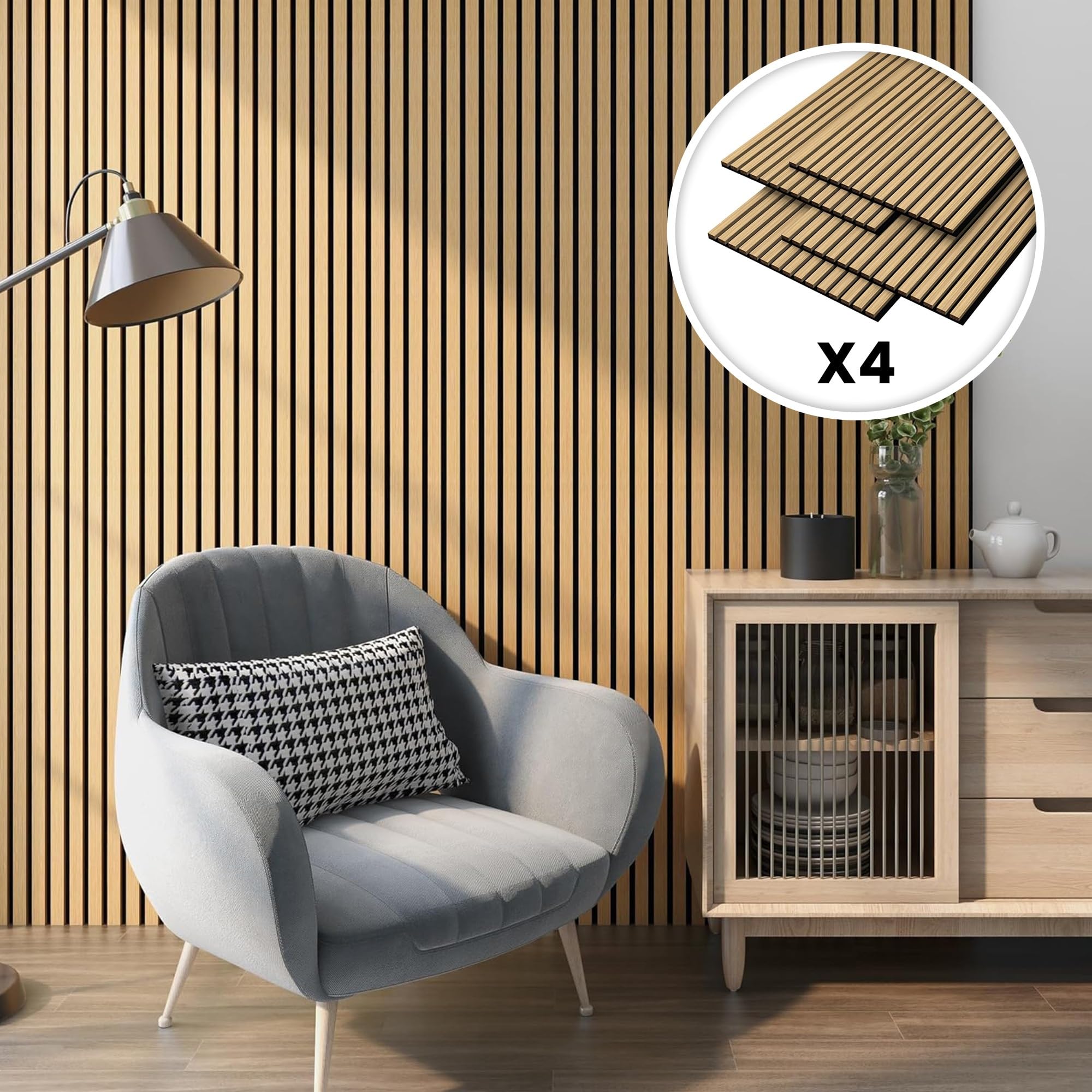 NEU.HOLZ Set de 4x Paneles de Pared 3D Vang Acústicos Revestimiento de Paredes Listones Decorativos en MDF y Fieltro 120 x 60 x 2 cm (2,88 m²) - Roble Oscuro