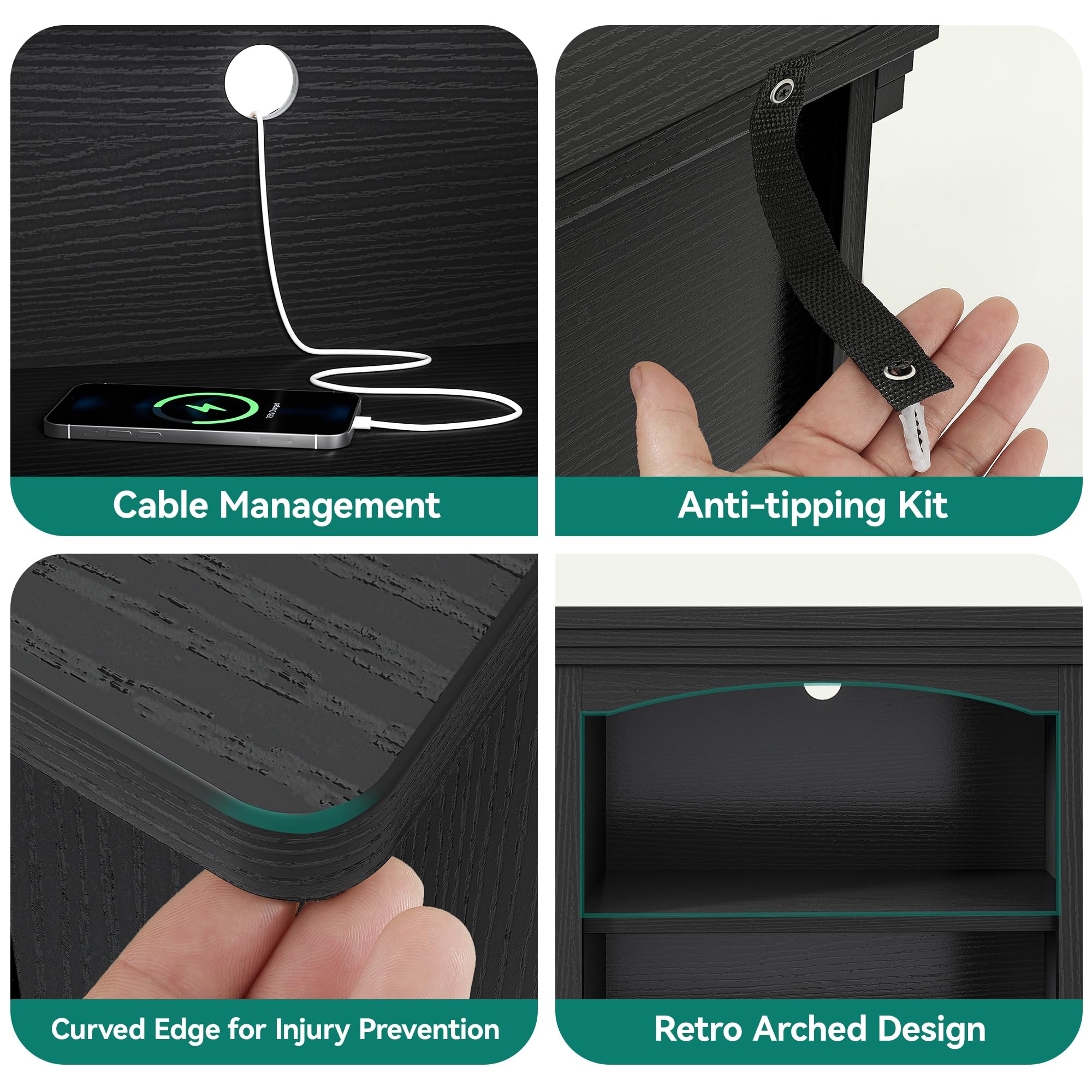 YITAHOME Farmhouse TV Stand with Cord Management for 75/80 Inch TV, Entertainment Center with Adjustable Shelf & Open Storage, 70" TV Console Table for Living Room (Black): Black 70"