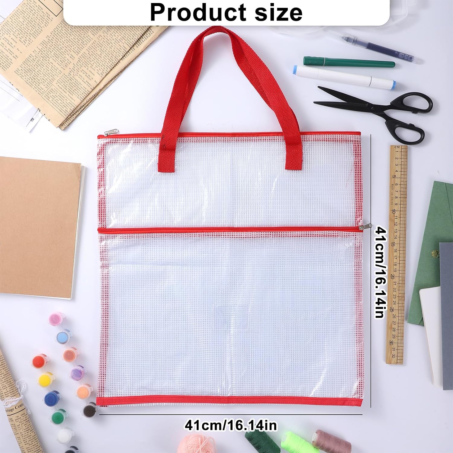 16.1Inch Sew Project Bag Project Bags for Needlepoint Embroidery Bags with Zipper Projects Bag for Quilting Portable Vinyl Mesh Zipper Pouch with Handle for Organizer Storage
