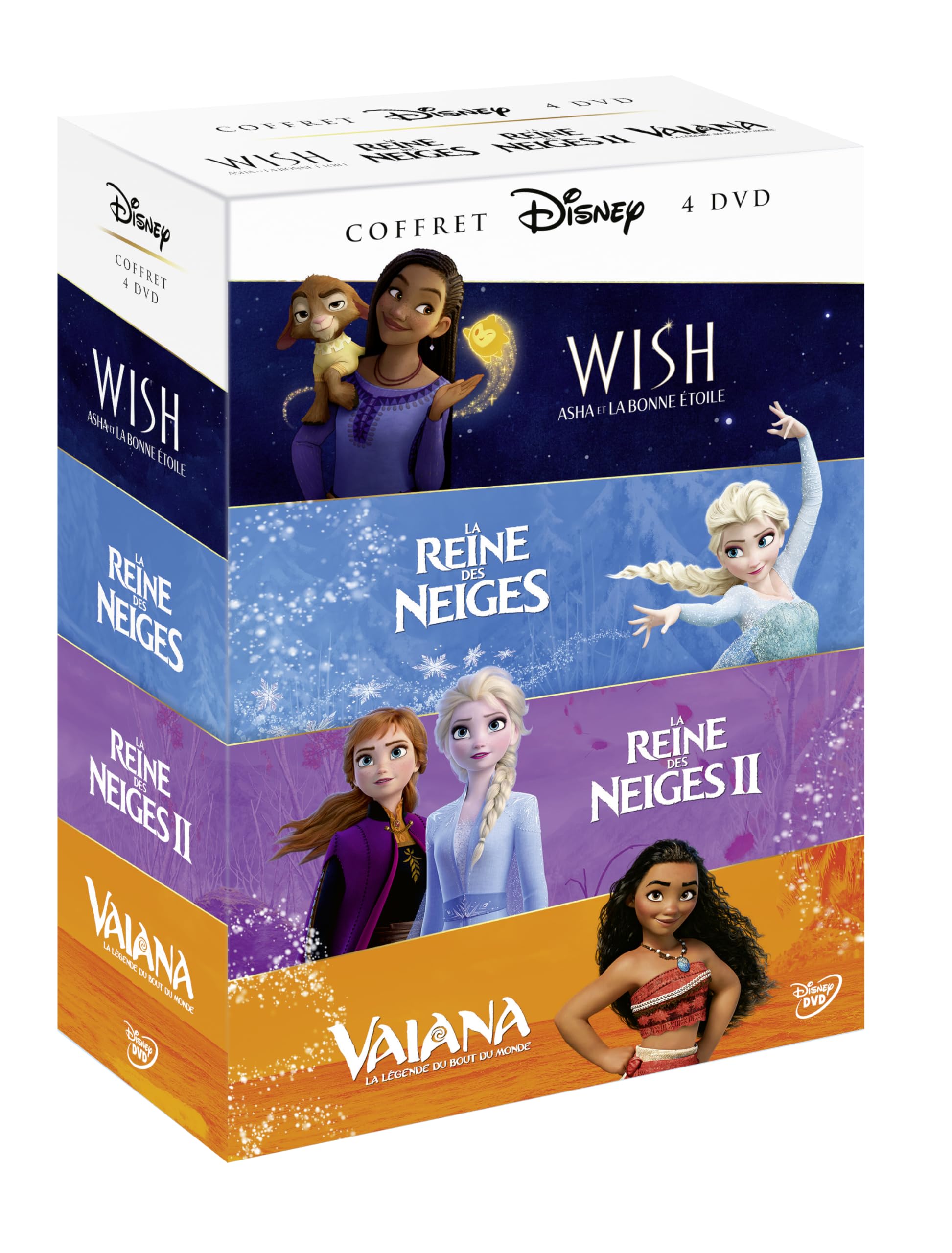 Pack de 4 Películas Disney Wish Vaiana y La Reine des neiges 1 y 2 en Blu-ray