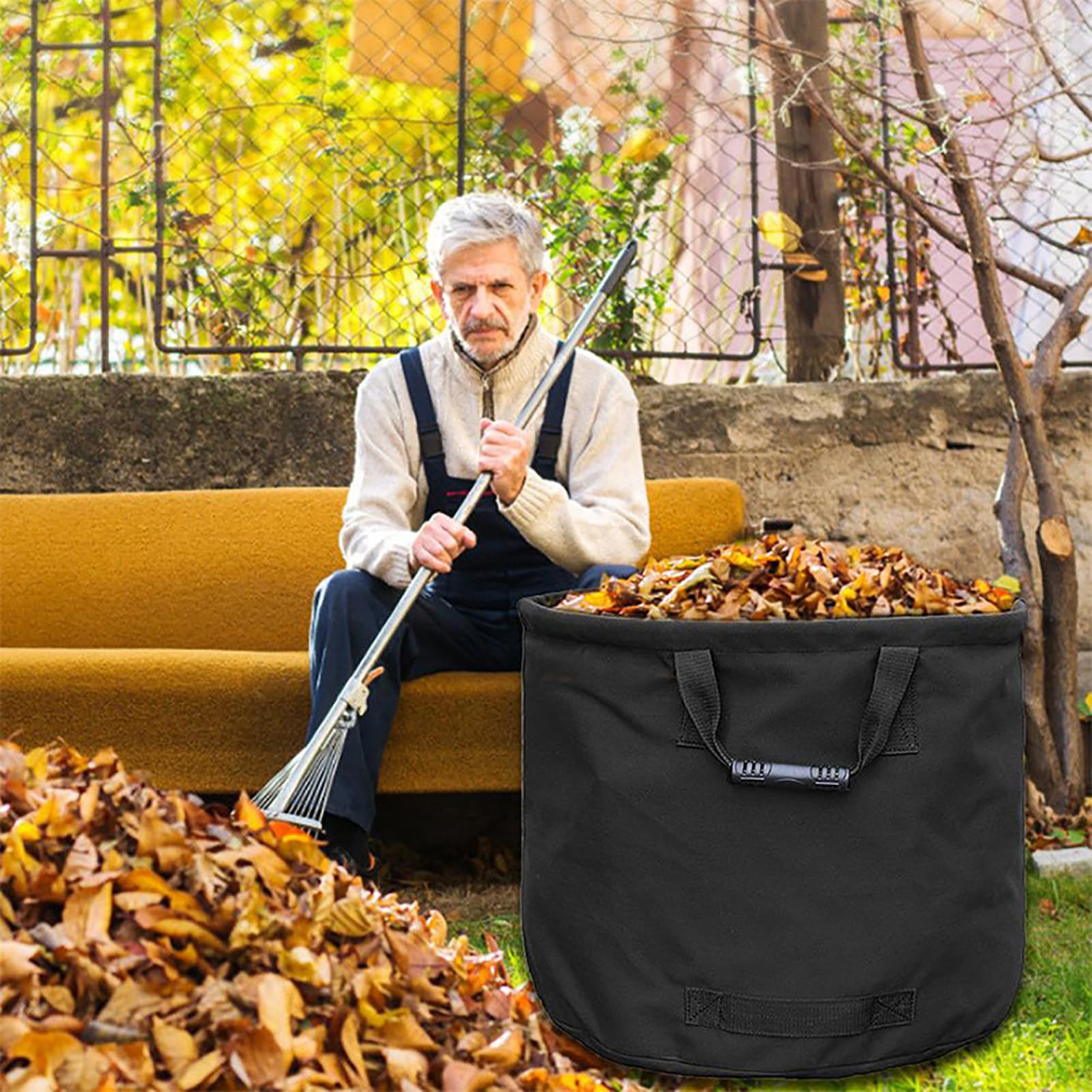 Sac à déchets de jardin 125 L en toile robuste robuste – Sac de jardin pliable polyvalent – Sac de jardin pliable et polyvalent en couleur noire