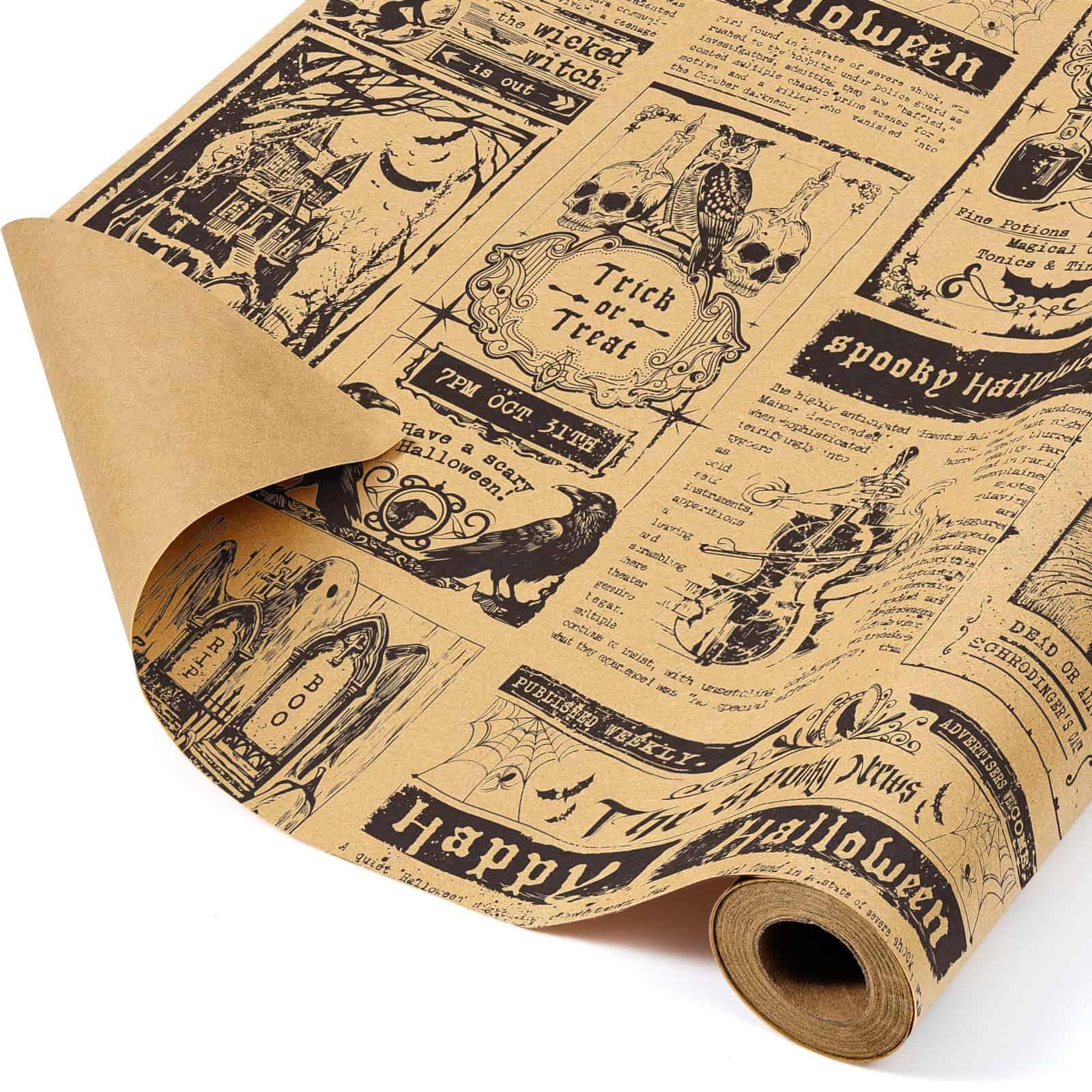 WERNNSAI Halloween Gothic Wrap Paper 1 Roll 43cm x 10m Vintage Gift Wrap