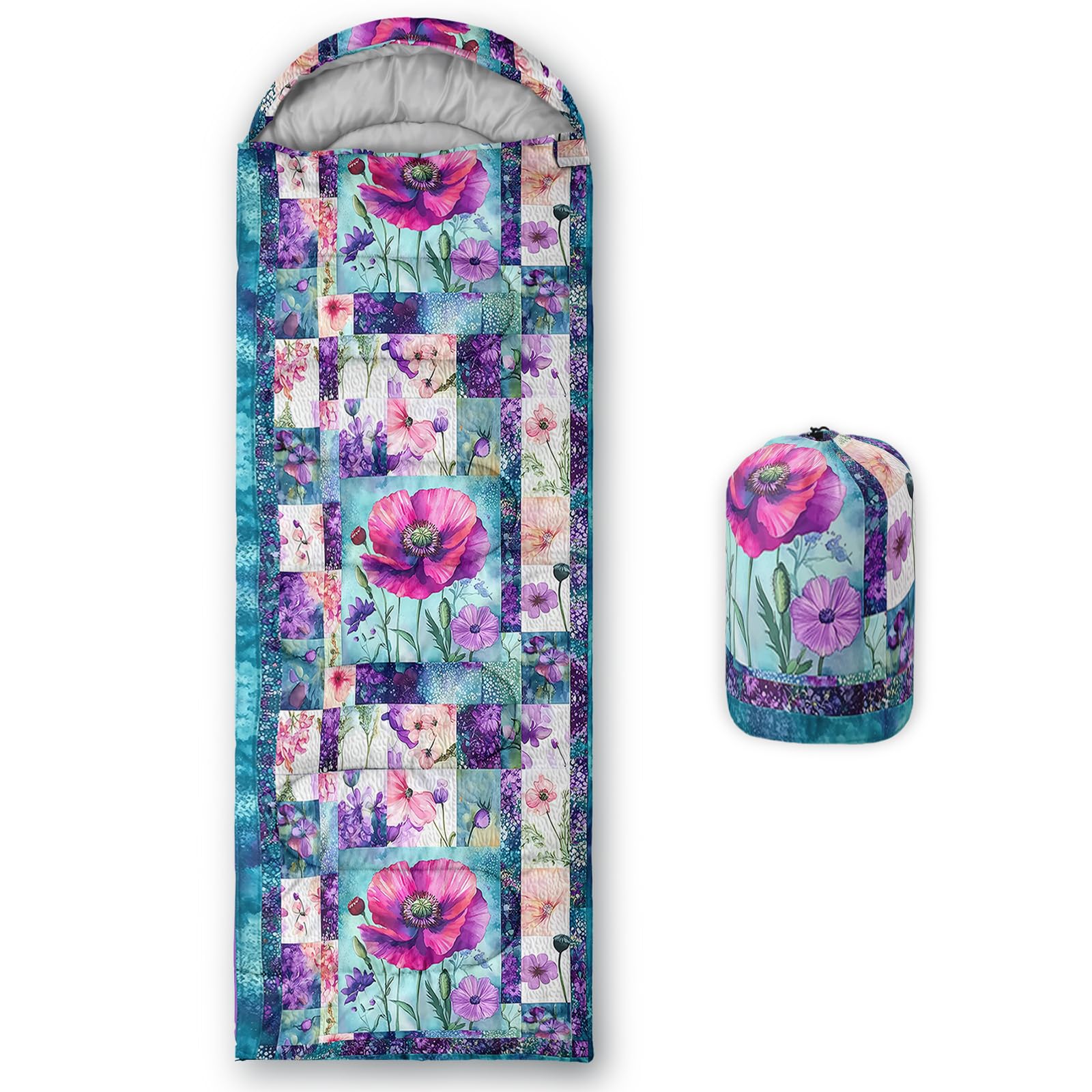 QOOMO Ball Flower Camping Sleeping Bags,3 Season Warm &amp; Cool Weather,Lightweight,Waterproof Sleeping Bags for Adults &amp; Kids,Traveling,and Outdoors,Camping Gear Equipment