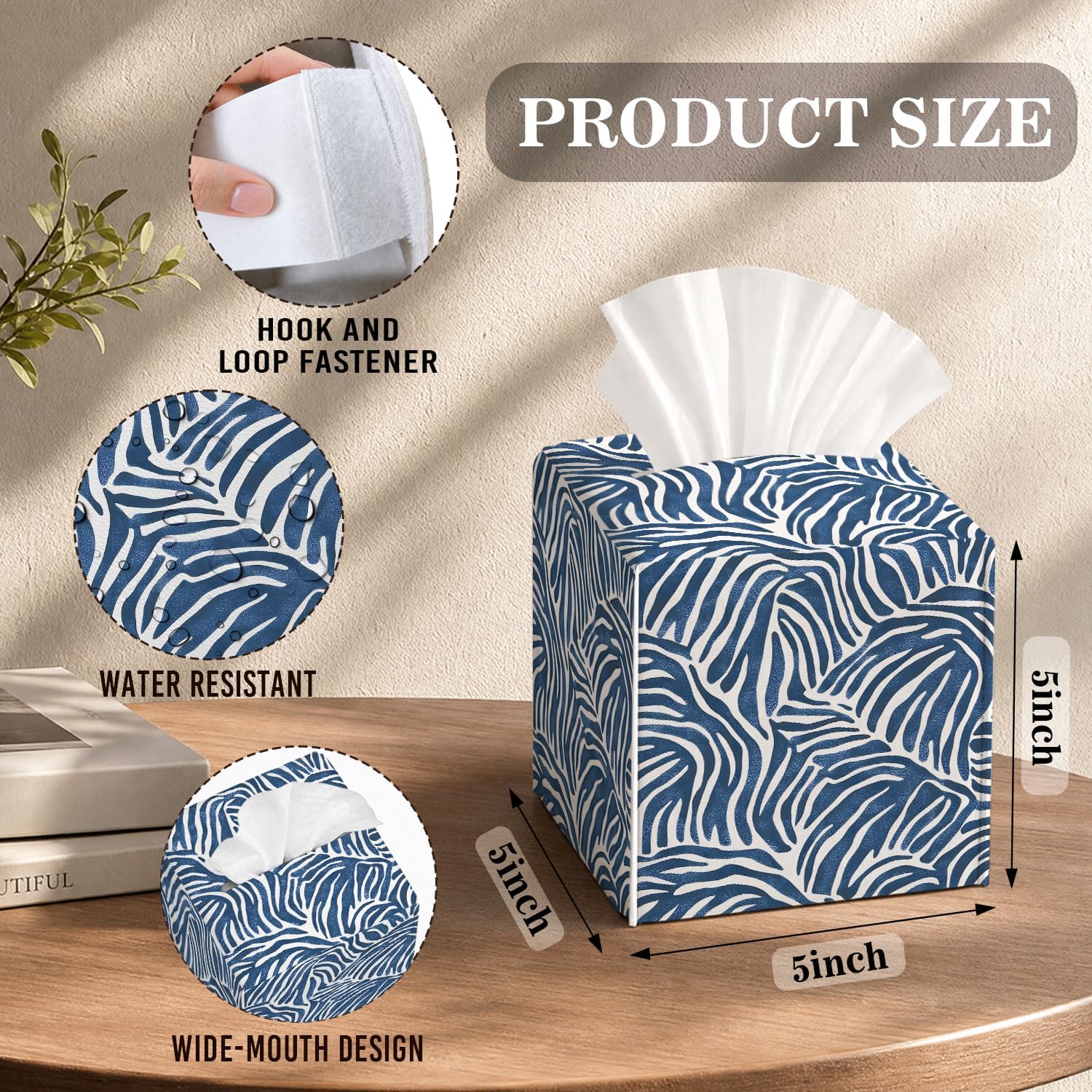 Tissue Box Cover Square PU Leather Modern Geometric Decor Tissue Box Holder image 2