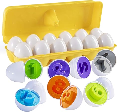 PREXTEX Find and Match Number Matching Easter Eggs with Yellow Holder - Matching Toy Eggs for Toddlers - STEM Toys Educational for Kids and Toddlers Montessori Toy Numbers, Shapes, and Colors