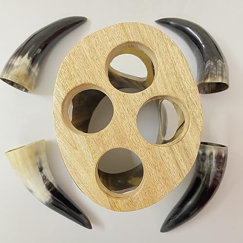 Miniatura 6 de AnNafi® Juego de tazas vintage de cuerno para beber | Juego de 4 tazas de cerveza con soporte de cuerno vikingo ceremonial ceremonial y aguamiel |