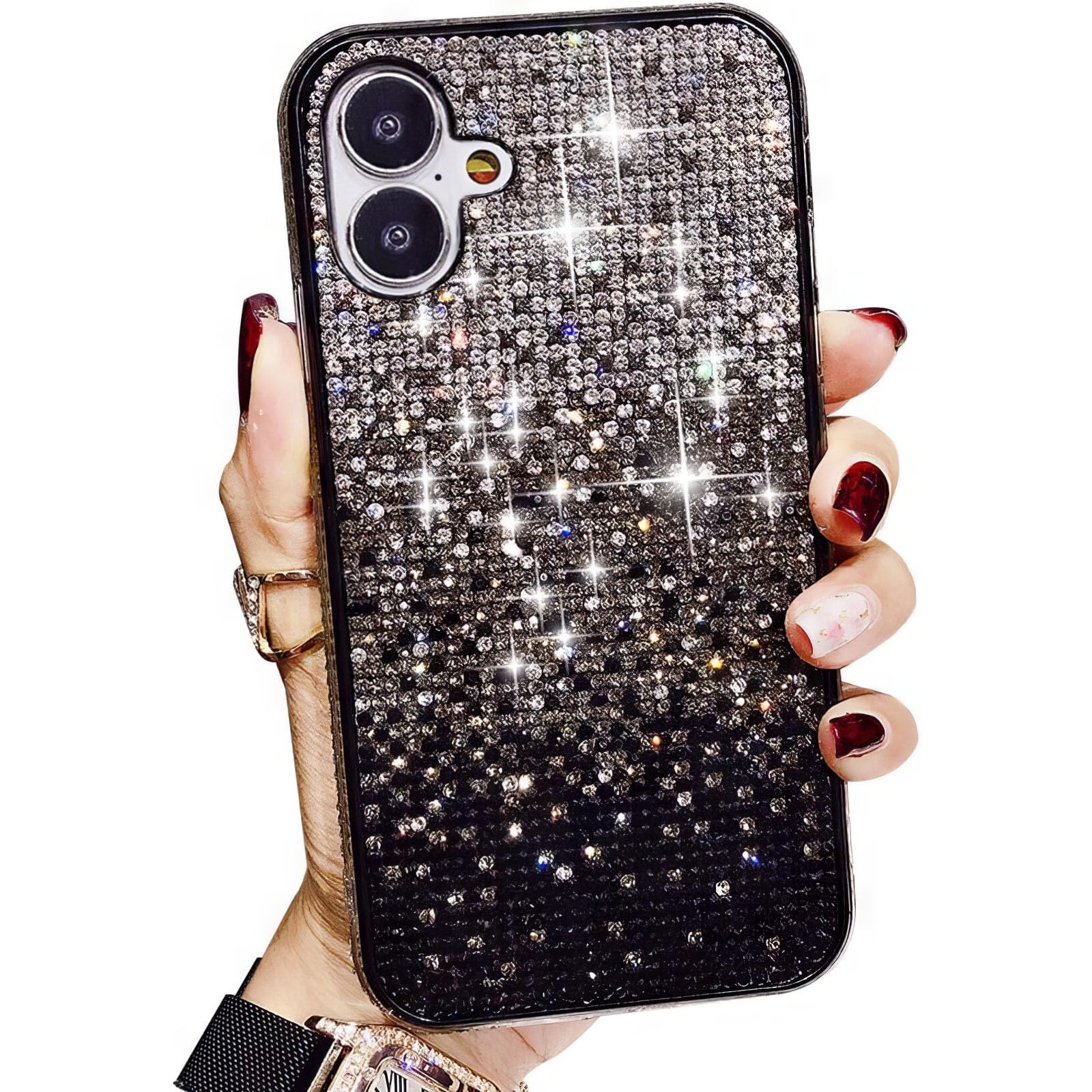 LINYUNE Gradient Bling Case for iPhone 16 with Glitter Sparkle Diamond, Shiny Crystal Rhinestone TPU Bumper Protective Case Cover for iPhone 16 (6.1")
