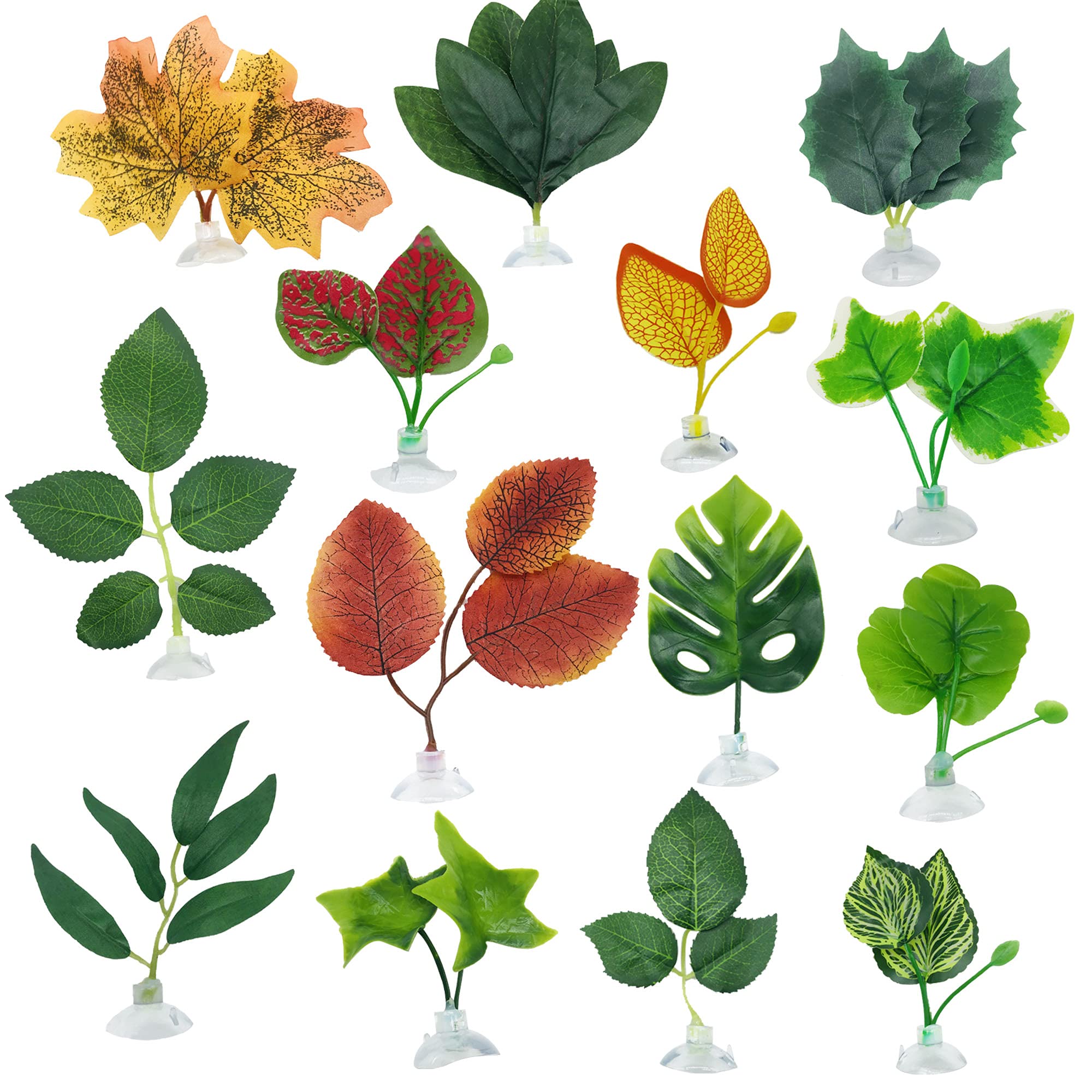 Cayway 14 PCS Fish Tank Decoration Betta Bed Leaf Betta Fish Hammock Toys Double Leaf Betta Pad Artificial Aquatic Plants for Aquarium Decoration Plastic Plant for Betta Habitat