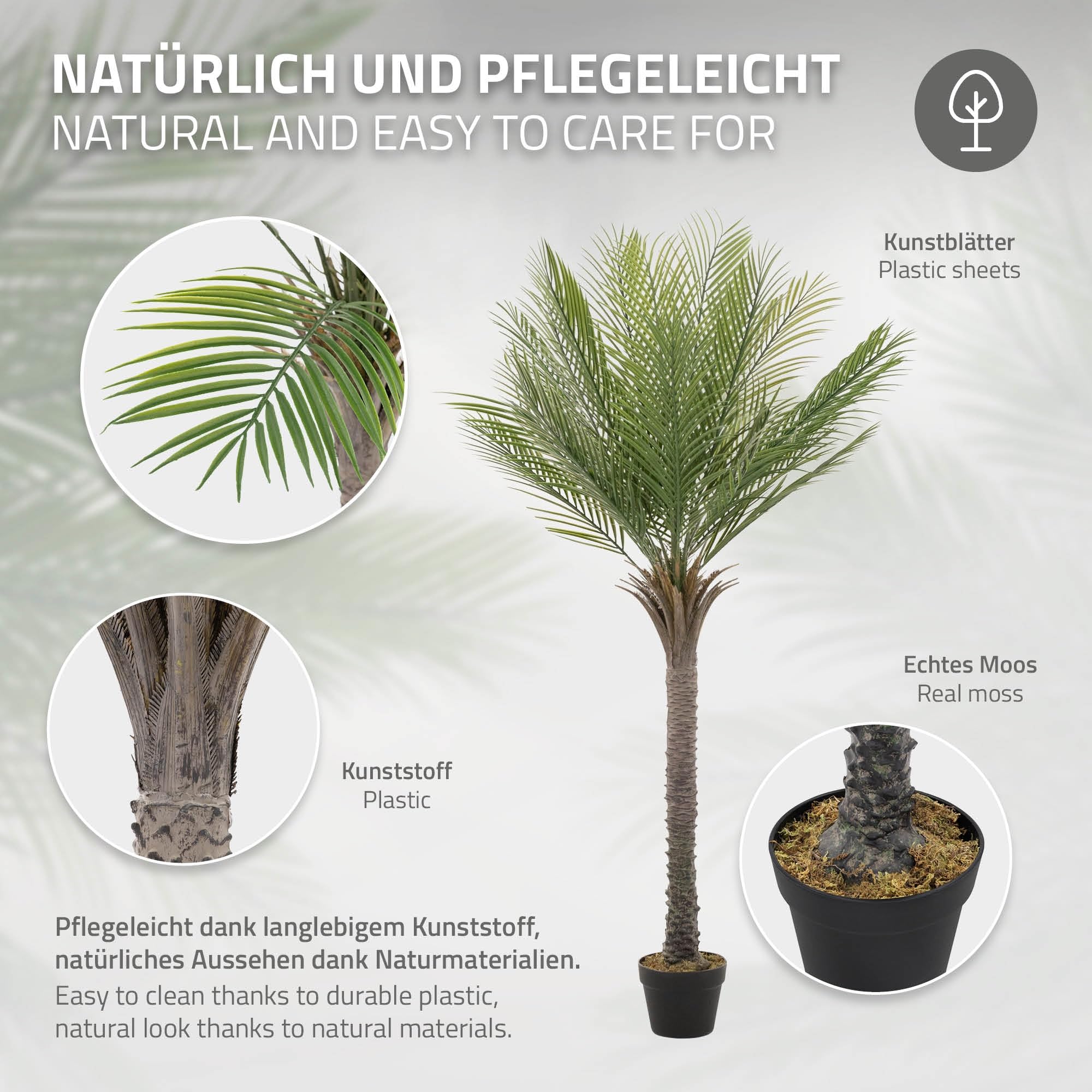 ML-Design Palma Artificiale 150 cm Piante Artificiali Grandi Piante Finte Tropicale Pianta Artificiale Decorazione in Plastica in Vaso per Interni/Esterni Albero Artificiale Come Vero per Soggiorno