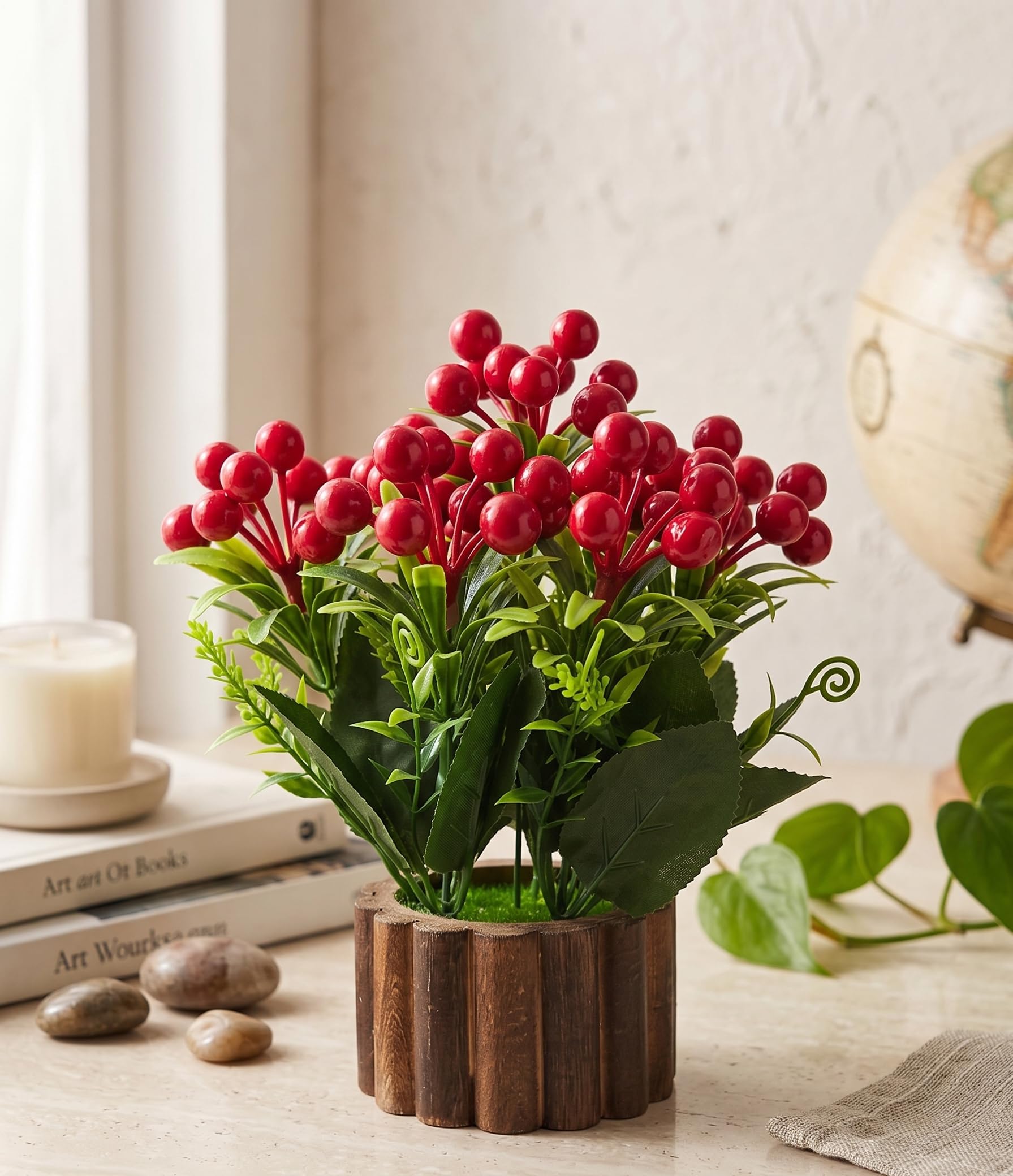 Artificial Plants with Pot|Realistic Looking| Multi Variety |Durable Plastic | No Maintenance | Home Decor |Wooden Pot, 9.5 Inch, Home & Office Decor-image-40