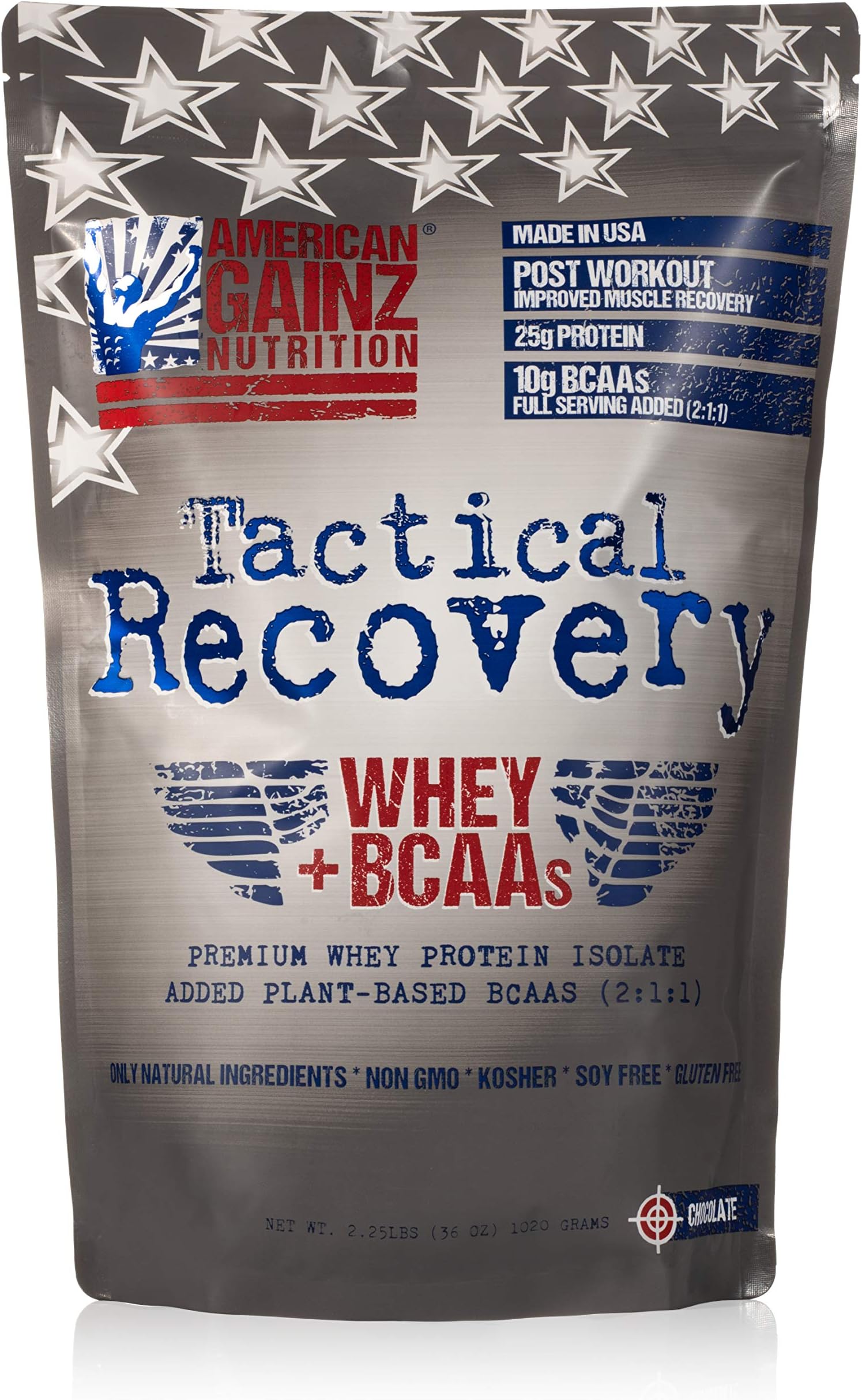 Tactical Recovery (New Formula - Protein 100% USA │ #1 Premium Whey Protein Isolate from Idaho Farms│ 5 Grams Added Plant Based BCAAs (2:1:1) │Organic Cocoa,100% Natural, Soy Free│Grass Fed Cows