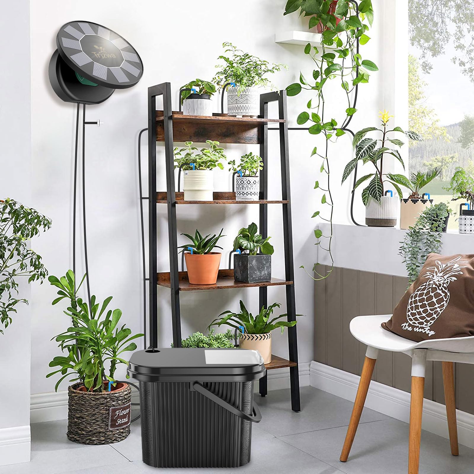 Système d'Arrosage Solaire Automatique, Batterie Haute Performance, Programmateur avec Réservoir d'Eau et Pot Séparé pour Balcon et Plantes | Programmateur pour Réservoir d'Eau et Pot Séparé, Balcon, Pot de Fleur, Plantes, Terrasse, Serre, Jardin, Idéal V
