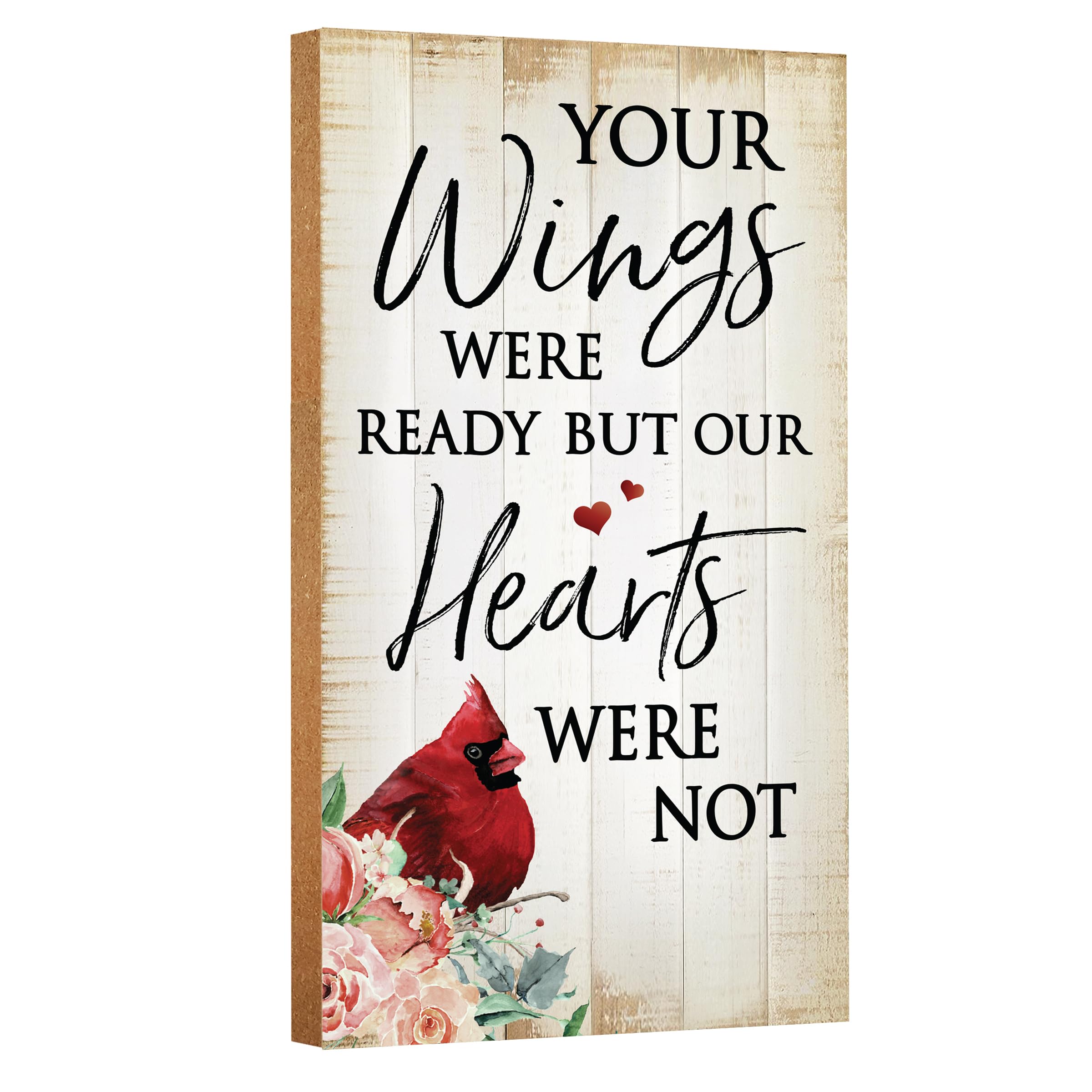 LifeSong Milestones Wooden Cardinal Everyday Vertical Wall Plaque Bereavement Keepsake Condolence Funeral Gift For Loss of Loved One (Your Wings Were Ready (White))