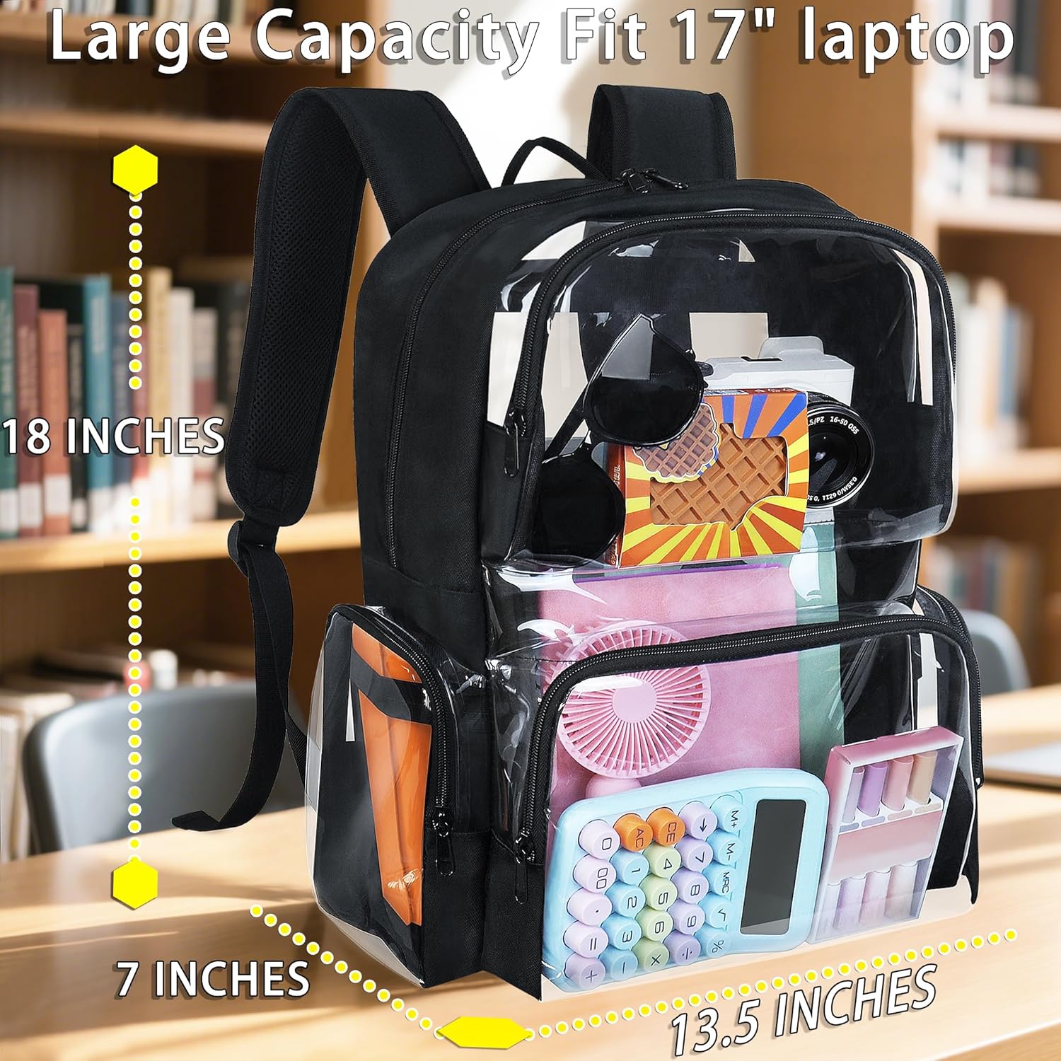 Clear Backpack Heavy Duty,18'' Large Clear Backpack with Multiple Pockets,See Through Bookbag for College Work Security,LOVE Blue - Image 3