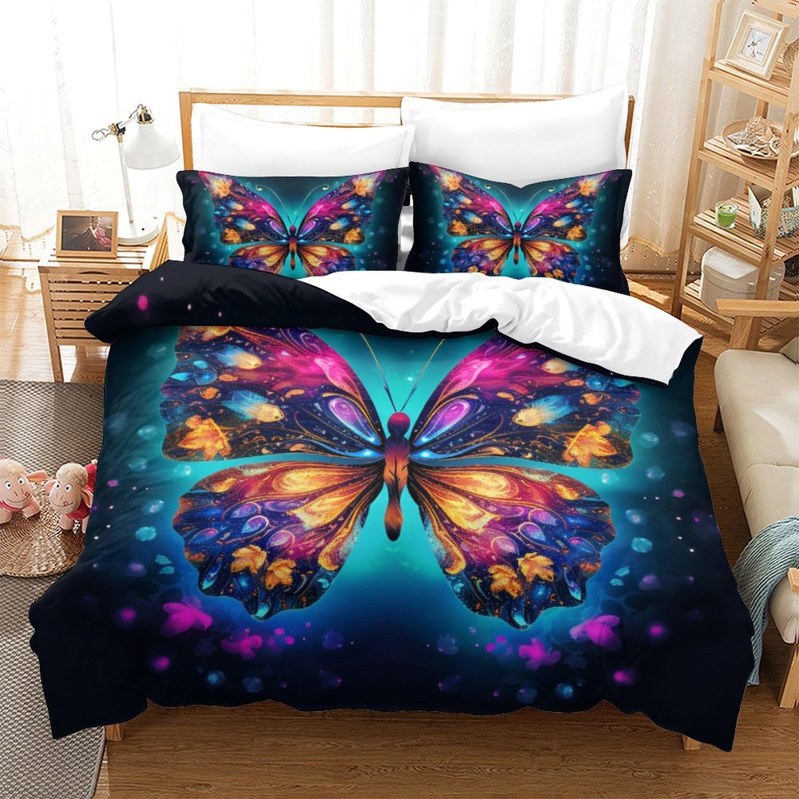 Housse de couette papillon parure de lit 3 pièces en microfibre 220x240 cm