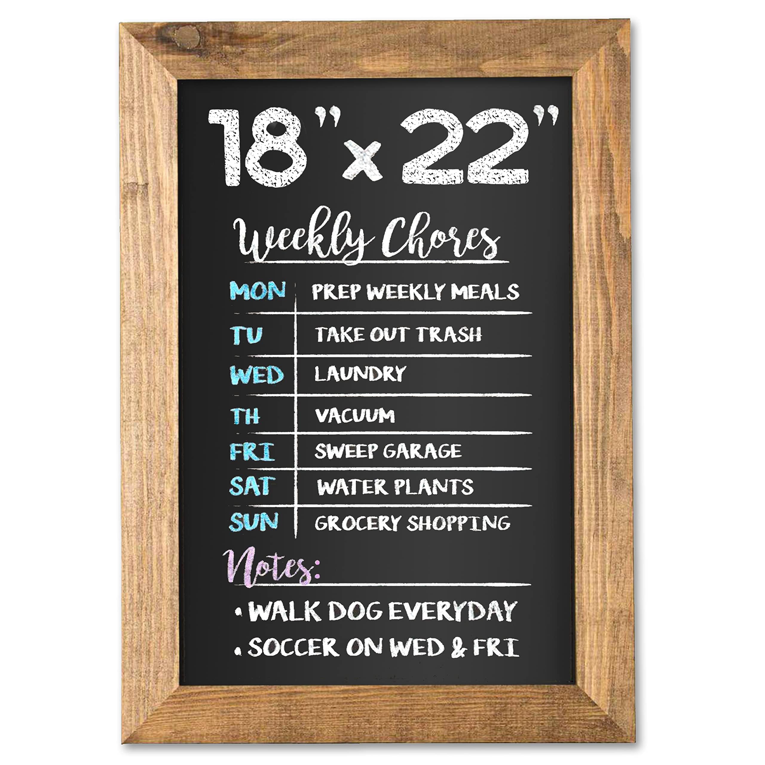 Placa de pizarra magnética de madera rústica para cocina, 45,7 x 55,8 cm, marco de color marrón para colgar en la pared, para decoración de granjas, bodas, restaurantes y hogar