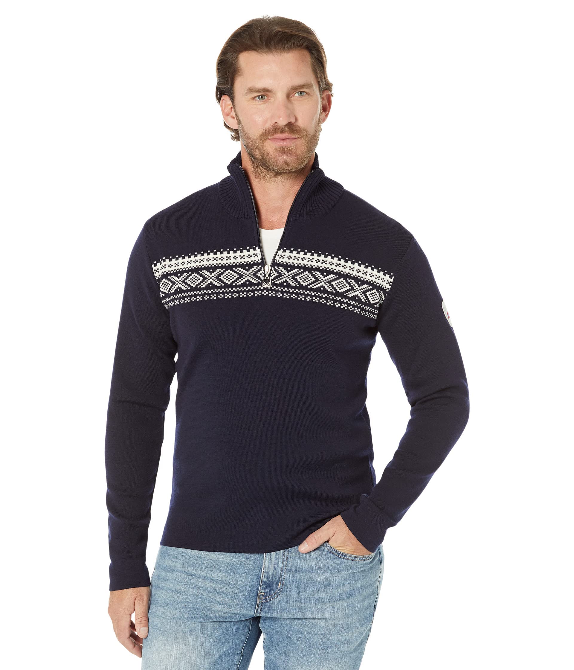 Dale of Norway Dalestolen - Suéter de lana merino con cuello alto para hombre, suéter de cuello alto con cremallera de un cuarto, suéter de esquí de cuello alto