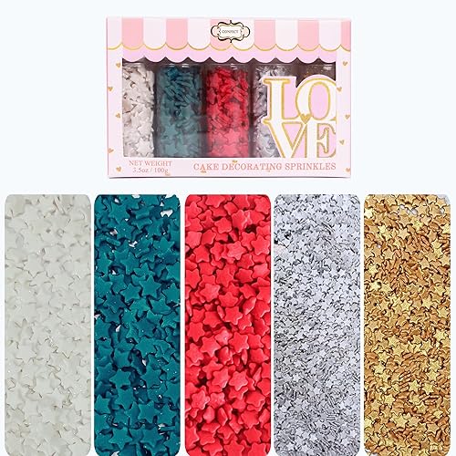 Miniatura 10 de Confect Gránulos navideños  Gránulos navideños para hornear y pasteles decorativos  Dorado, rojo y plateado Paquete de 5 chispas de corazón, copos