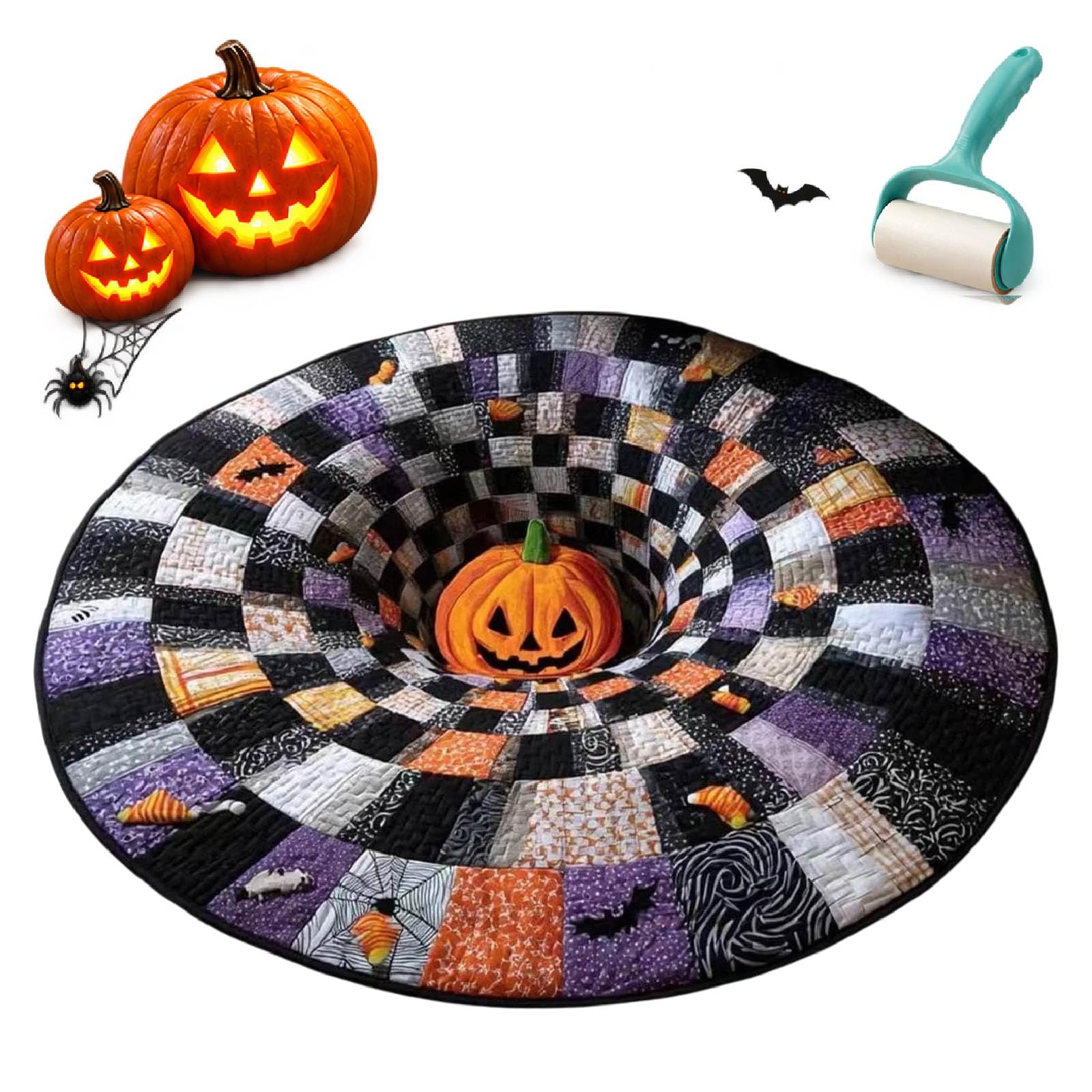 3D Halloween Rug, Optical Illusion Scary Depth Floor Mat Round，B-60cm