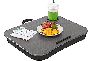 LAPGEAR Cup Holder Lap Desk with Device Ledge - Gray Woodgrain