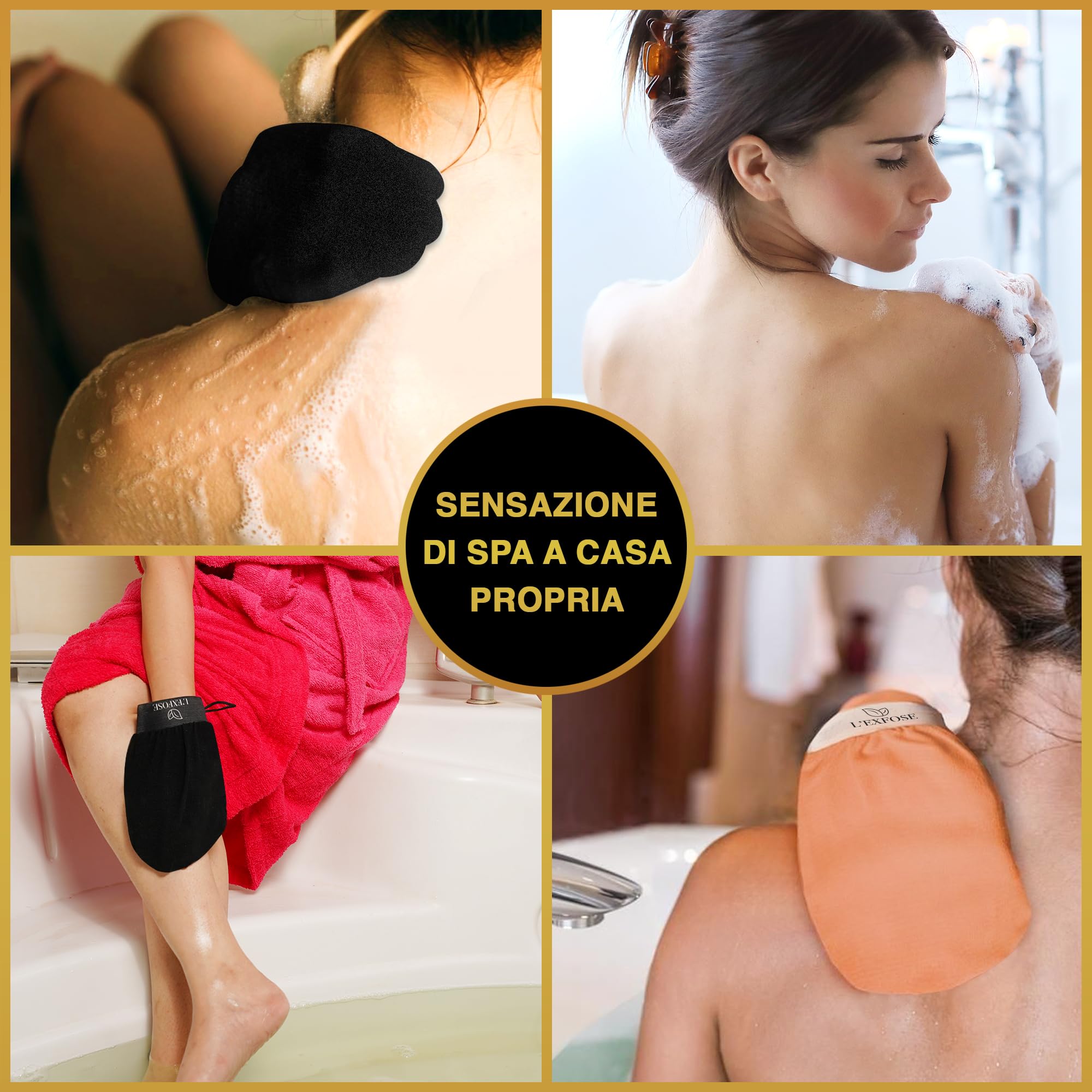 L'Exfose 2x guanto esfoliante corpo - guanto di crine kessa scrub corpo in Viscosa - Rimuove le cellule morte della pelle e idrata