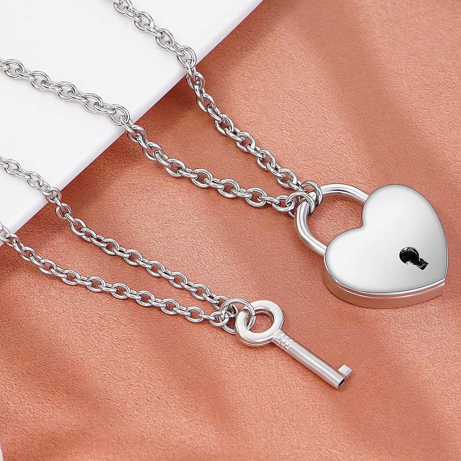 Gleamart 2 Pcs 50CM Heart Lock Key Pendant Necklaces Eboy Egirl Padlock Punk Chain Choker for Men Women - Image 2