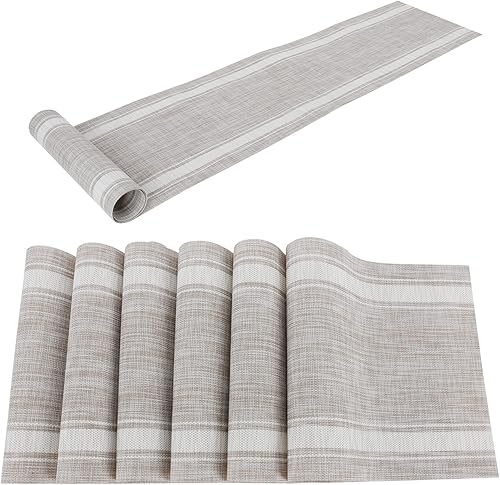 Juego de 6 manteles individuales y camino de mesa, lavable, fácil de limpiar, de PVC, resistente al calor, moderno, para varias mesas, decoración en