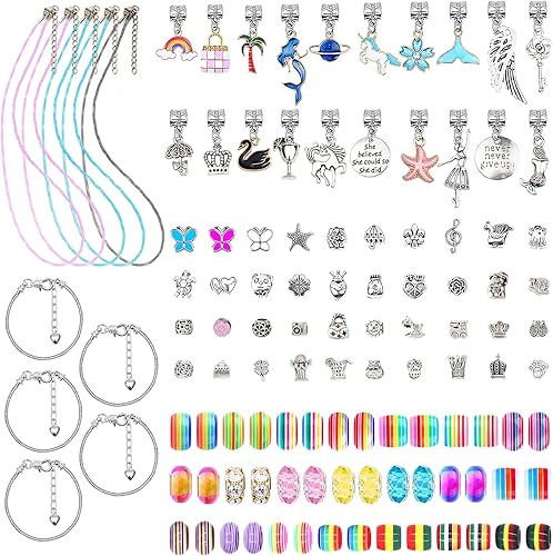 Miniatura 2 de SUREHOME Kit de fabricación de joyas para niñas de 8 a 12 años, 110 piezas, kit de fabricación de pulseras de dijes, arte y manualidades para niñas