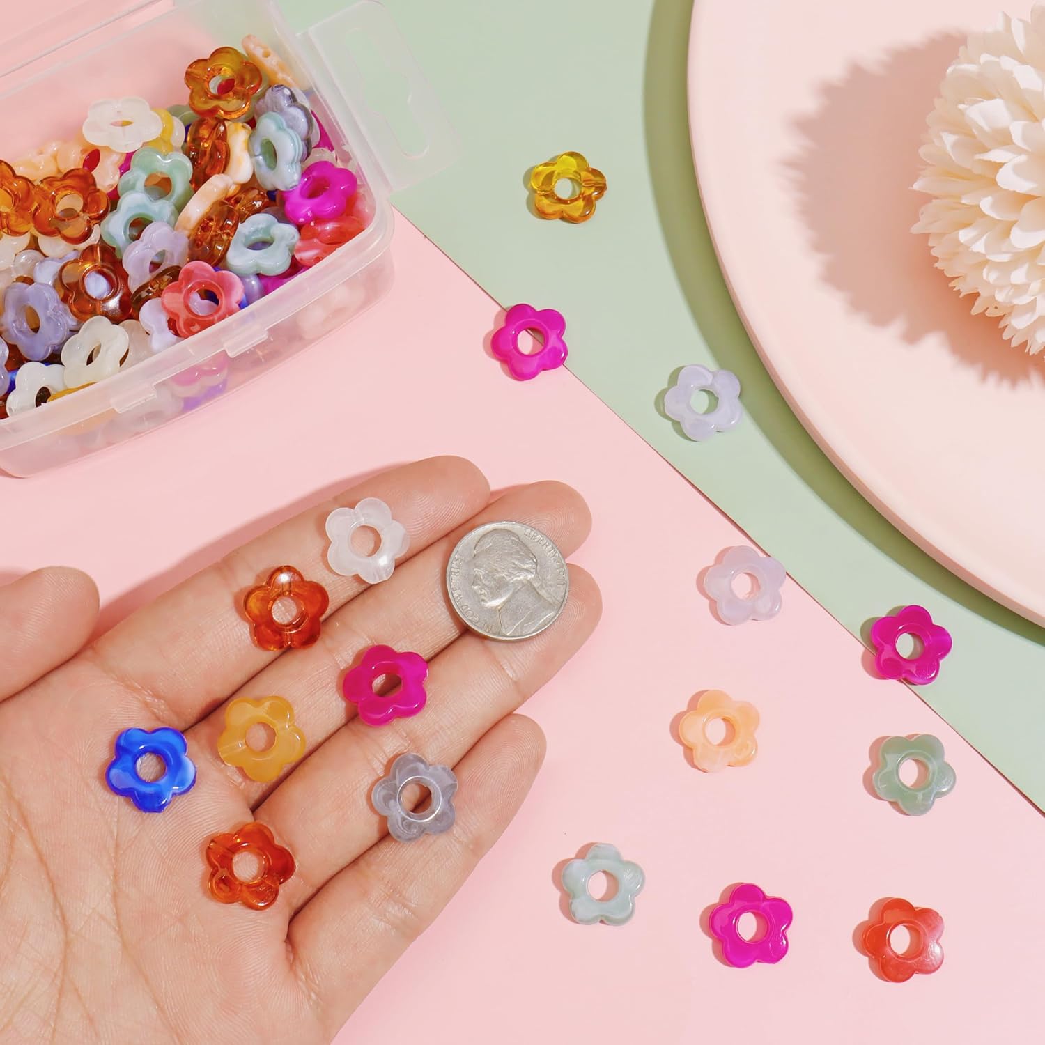 Bocar 8 Colors Mix 180pcs Acrylic Flower Beads Hollow Flower Loose Beads Spacers Beads Bulk for DIY Craft Colorful Rainbow Necklace Earrings Bracelet Jewelry Making (PJ-HH-Mix 180) - Image 3