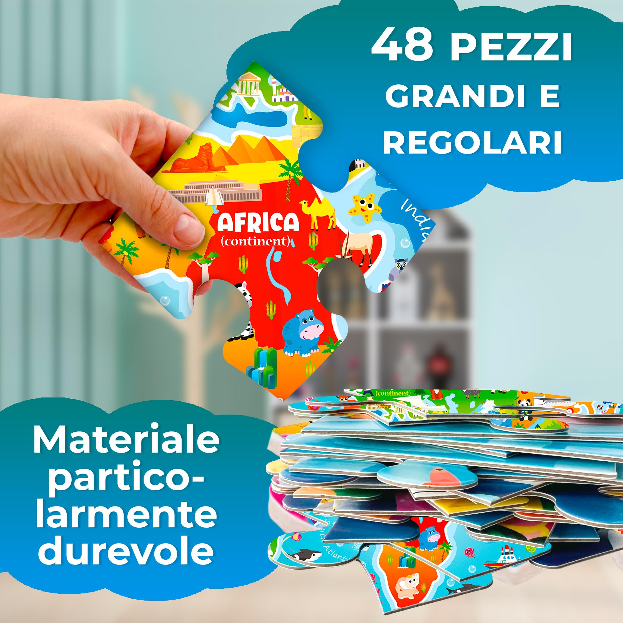 QUOKKA Grande Puzzle Bambini 3 4 5 Anni - 60x90 cm 48 Pezzi Puzzle Mappamondo Bambini 5 6 Anni - Gigante da Pavimento Giocattolo con Mappa del Mondo - Regalo Educativo per Ragazzi e Ragazze dai 2 ai 6