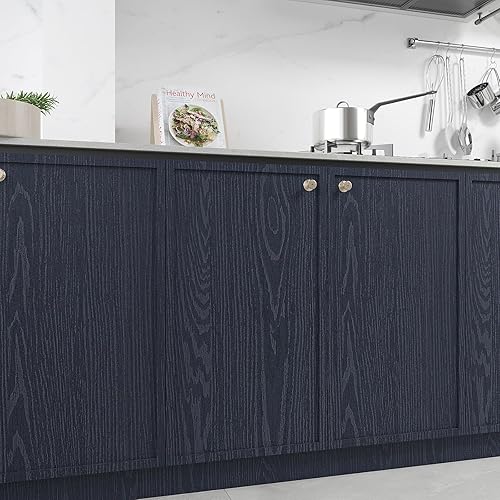 Miniatura 4 de VEELIKE Papel tapiz de madera azul marino, papel de contacto de madera texturizada, para armarios, encimeras, despegar y pegar, papel de contacto de