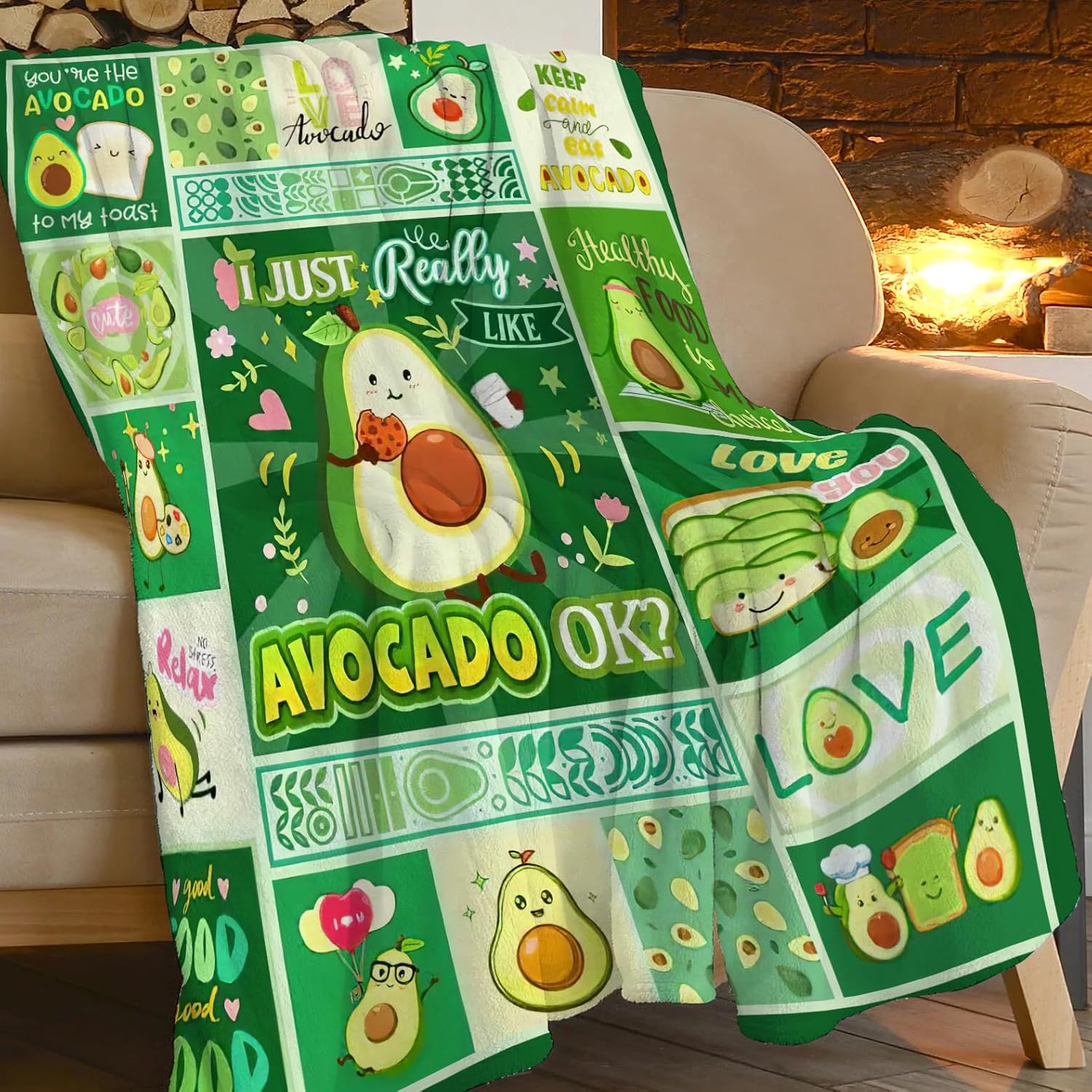 SweetFox Avocado Blanket, Funny Cute Avocado Decor Throw Blanket Gifts for Girls Boys Lovers Super Warm Soft Plush Lightweight Fleece Flannel Winter Bedding Blankets for Kids Adults Women 50"X40" - Image 4