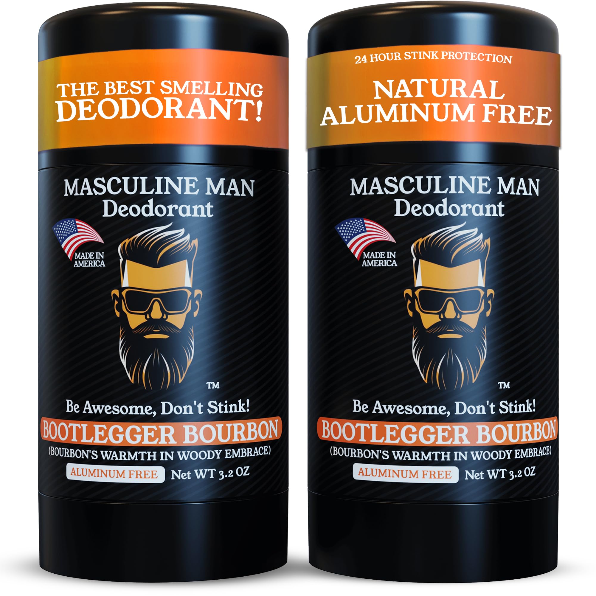 Deodorant Men - Aluminum Free, Natural Ingredients, Stain-Free, 24h Stink Protection, Best Smelling Mens Deodorant Antiperspirant - Travel Size 2 Pack - 3.2oz (BOOTLEGGER BOURBON)