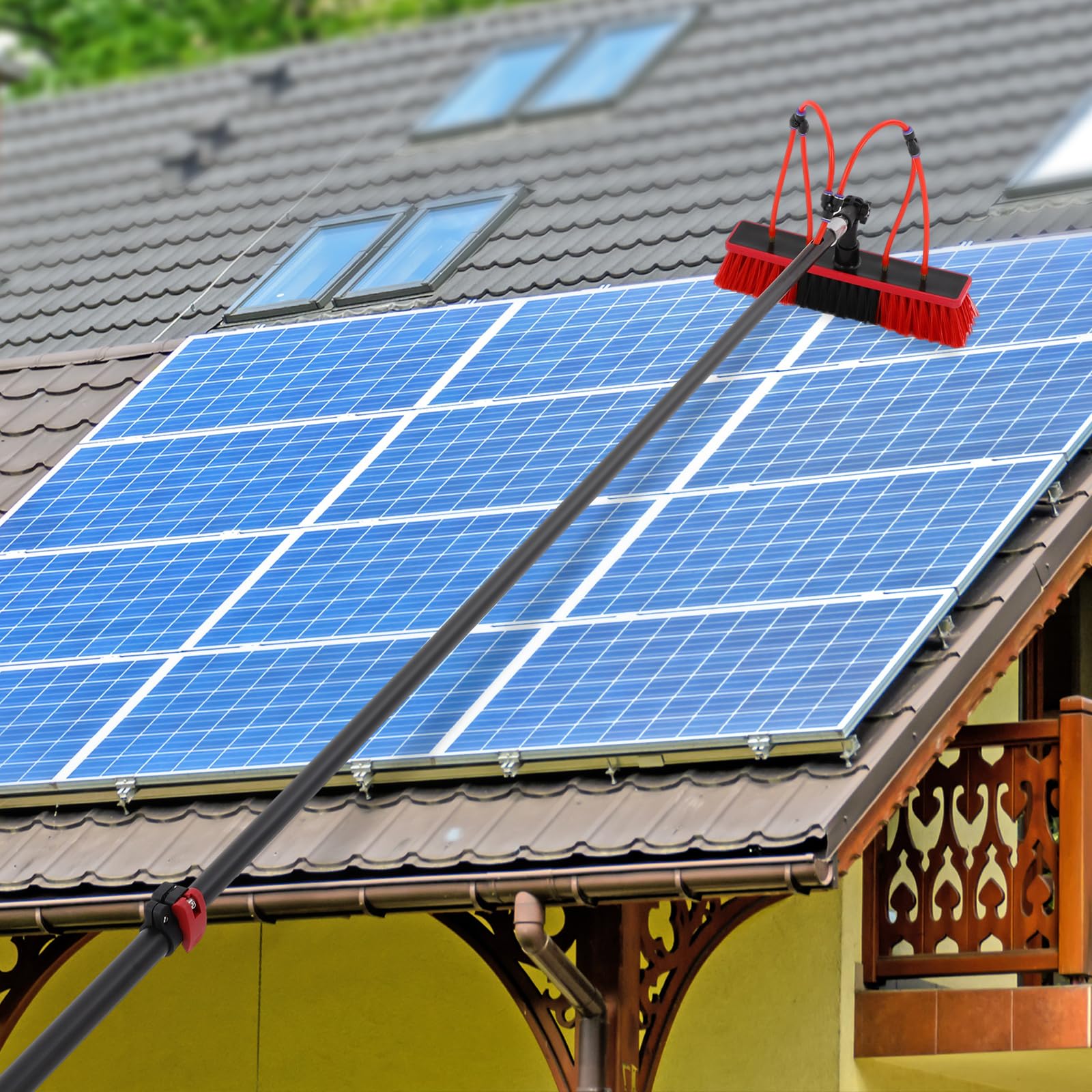 Cepillo de lavado de hasta 10,8 m para limpieza de ventanas y canalones, cepillo de limpieza PV para paneles solares fotovoltaicos, ventanas, cepillo de lavado de coches