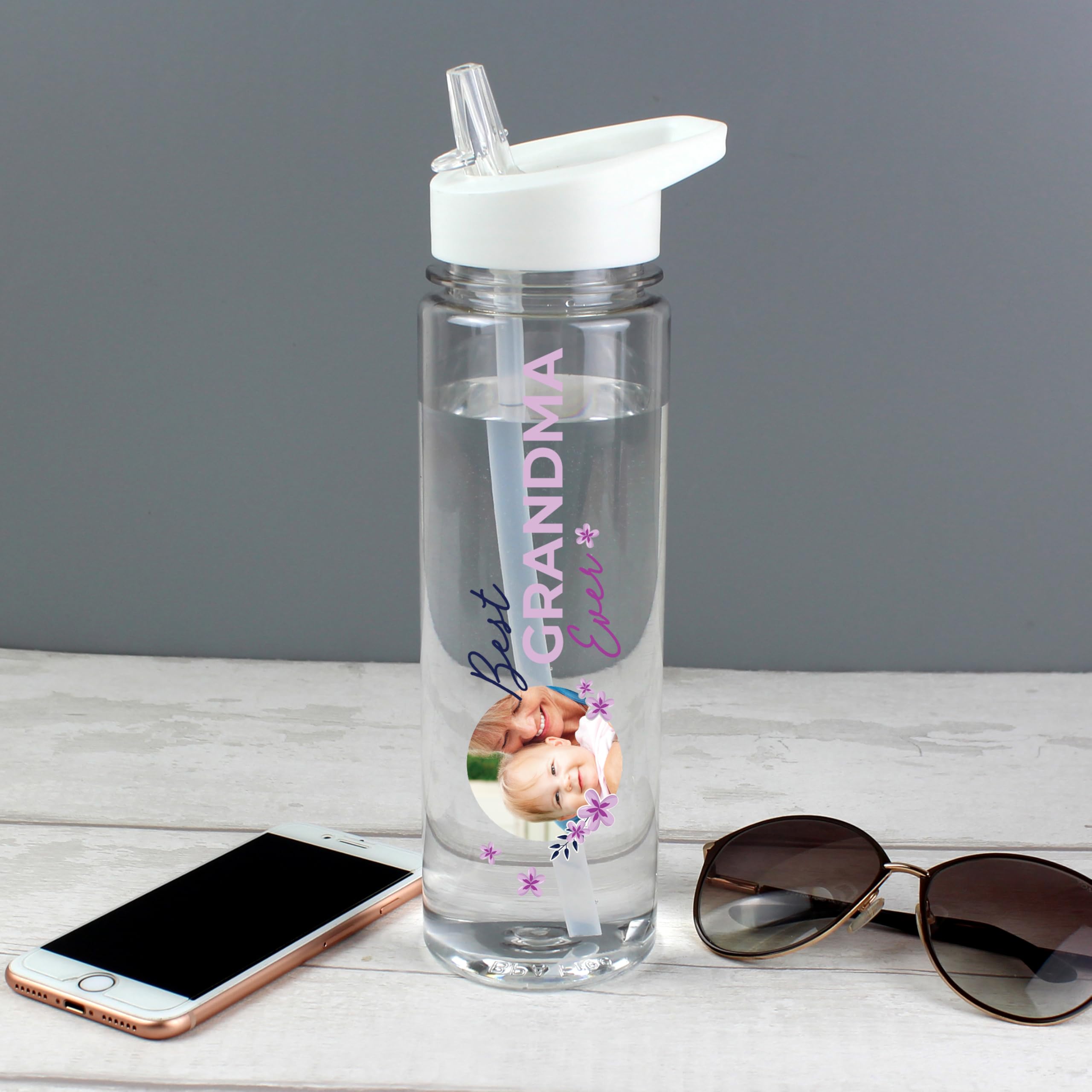 Rackhams White Personalised Floral Best Ever Photo Upload Water Bottle