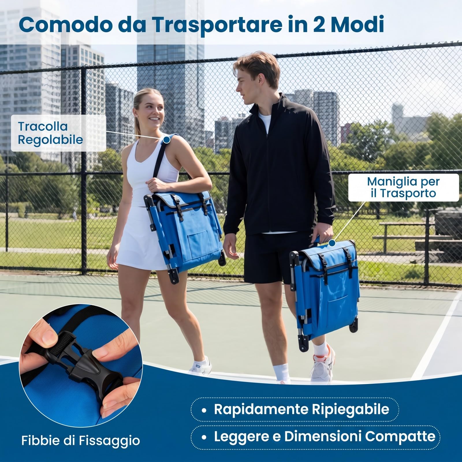 COSTWAY Sedia da Stadio Pieghevole, Sedile per Gradinata in Tessuto Oxford con Schienale, Braccioli, Cuscino Imbottito, Portabicchieri e Tasche, Sedia Portatile con Manico